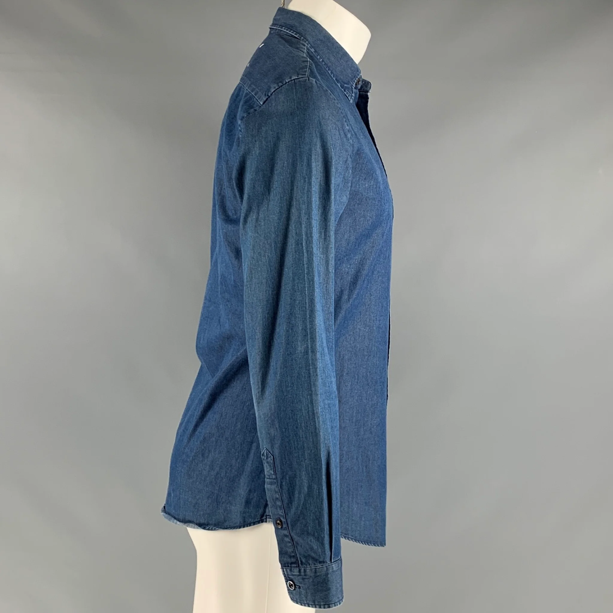 MAISON MARTIN MARGIELA Size S Blue Chambray Cotton One pocket Long Sleeve Shirt - Image 2