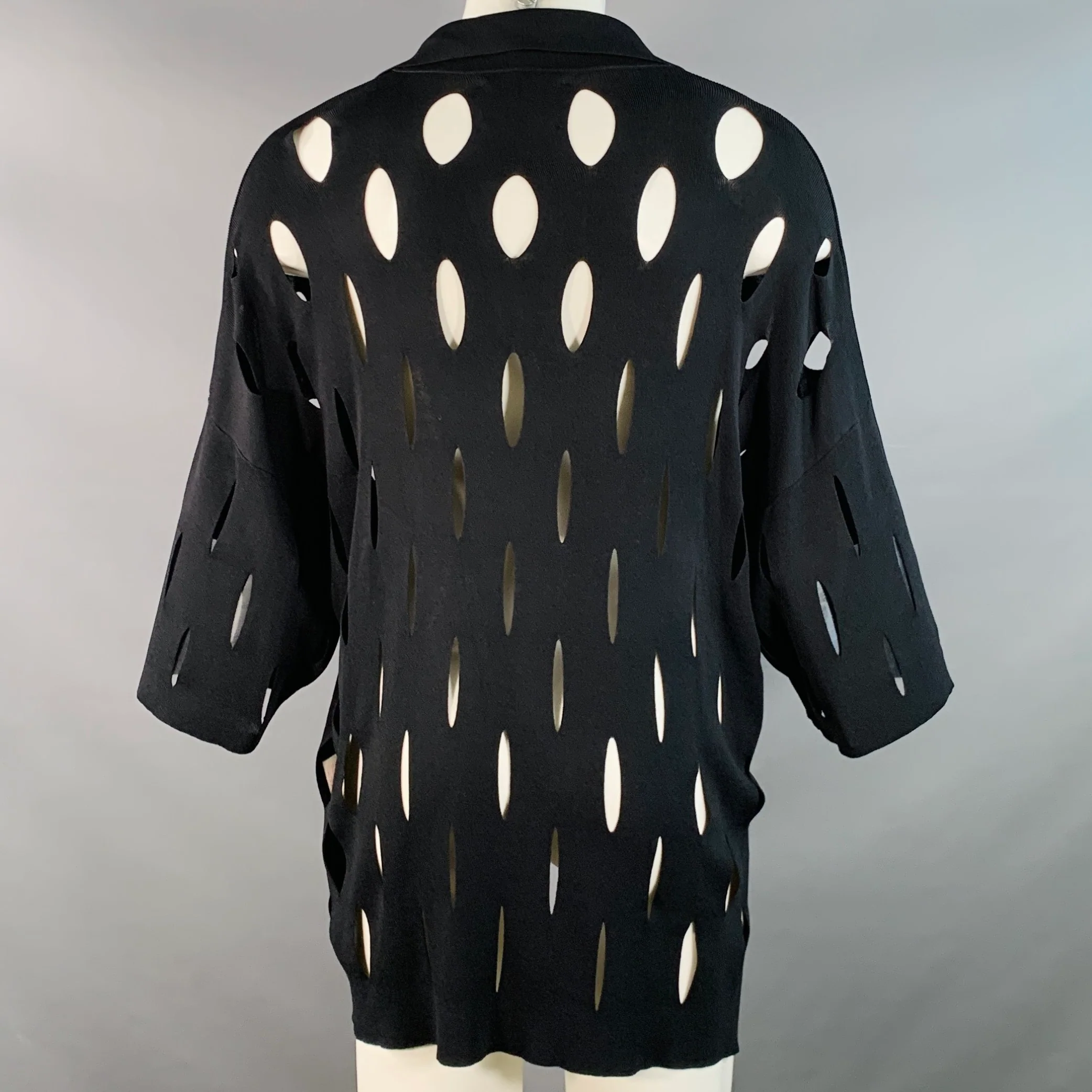 MAISON SPECIAL Limited Edition Size M Black Perforated Rayon Blend Oversized Polo - Image 4