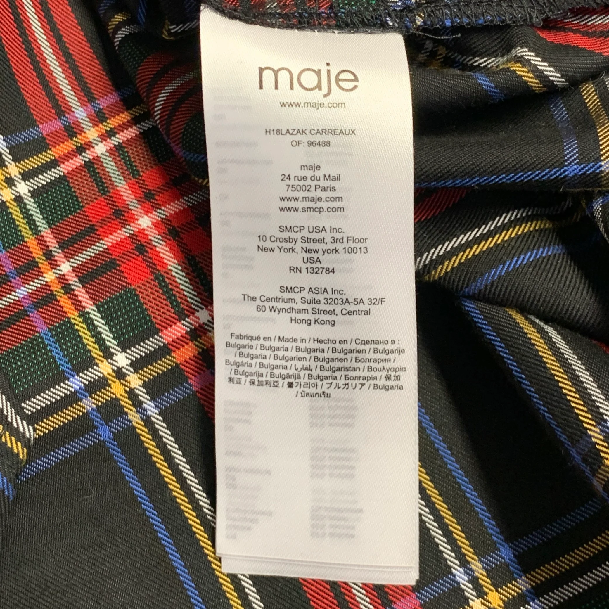 MAJE Size S Black Multi Color Acetate Blend Plaid Asymmetrical Casual Top - Image 7