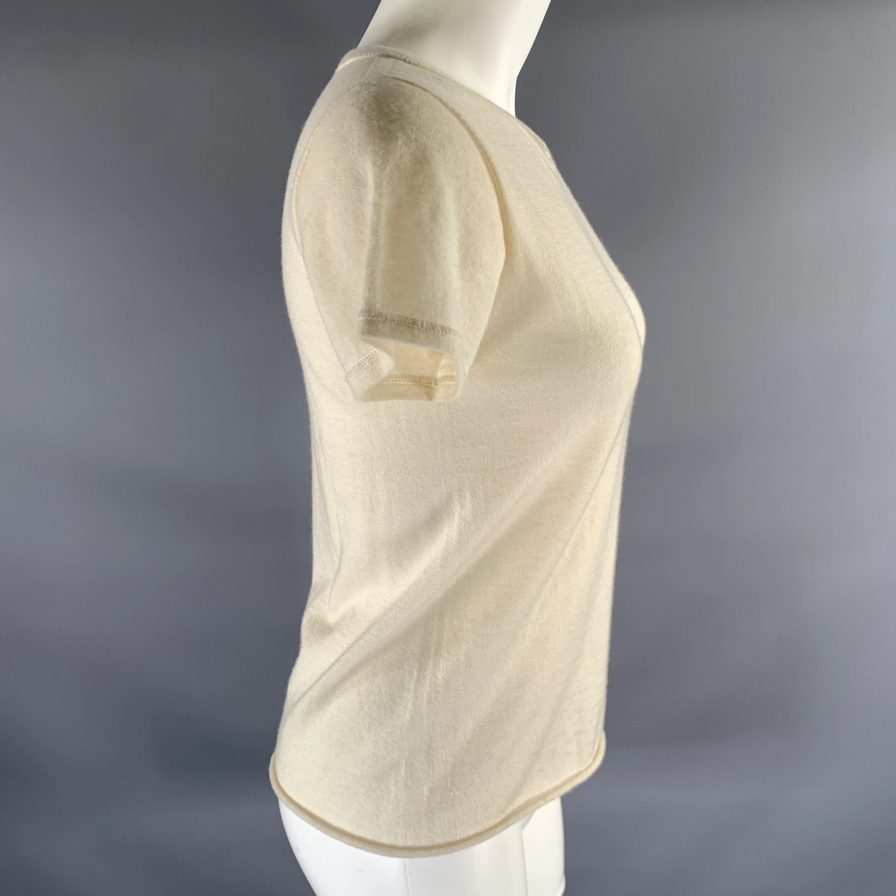 MAJESTIC FILATURES Size S Cream Roll Hem Cashmere T Shirt - Image 2
