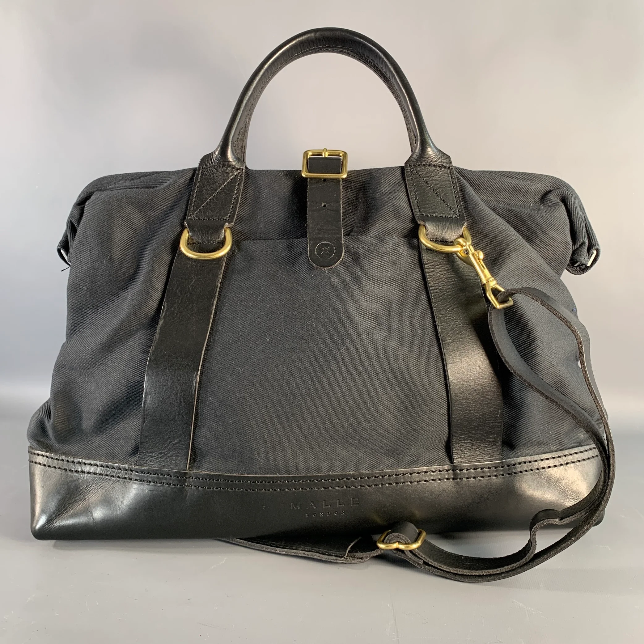 MALLE LONDON Black Canvas Leather Trim Handbag