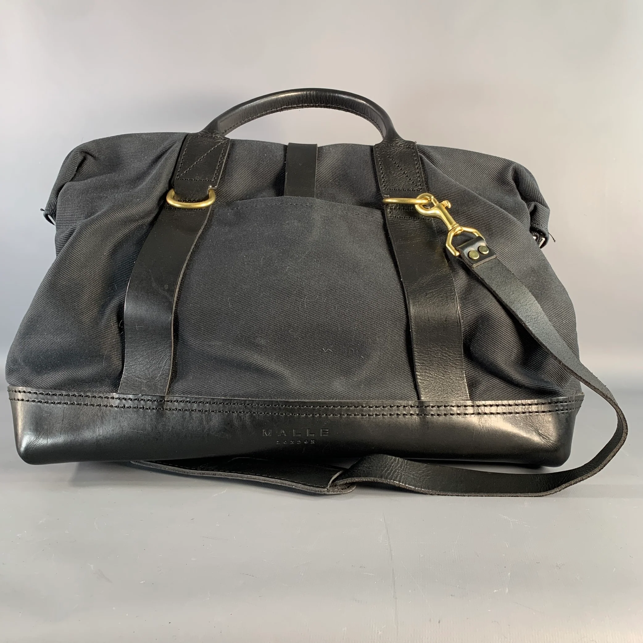 MALLE LONDON Black Canvas Leather Trim Handbag - Image 3