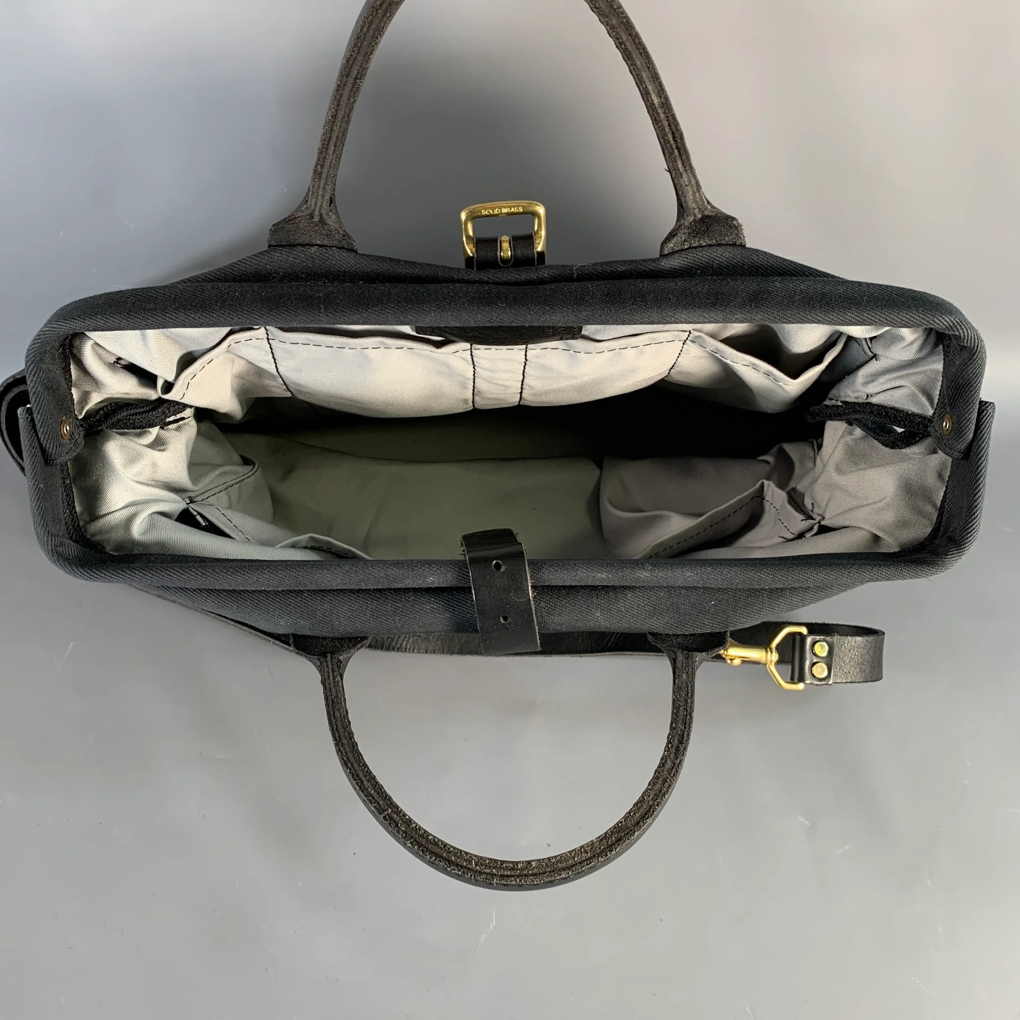 MALLE LONDON Black Canvas Leather Trim Handbag - Image 5