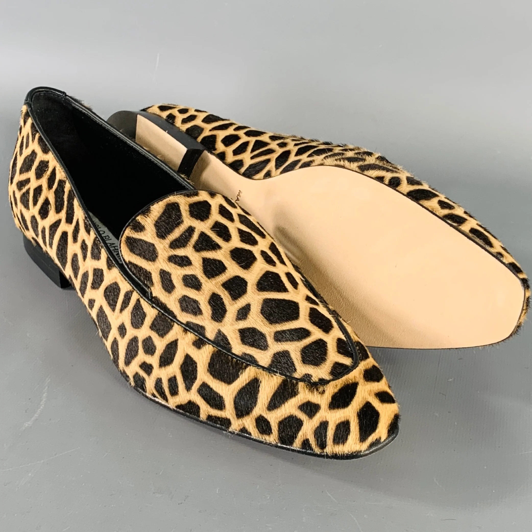 MANOLO BLAHNIK Size 11 Brown Black Pony Hair Giraffe Loafer Flats - Image 5
