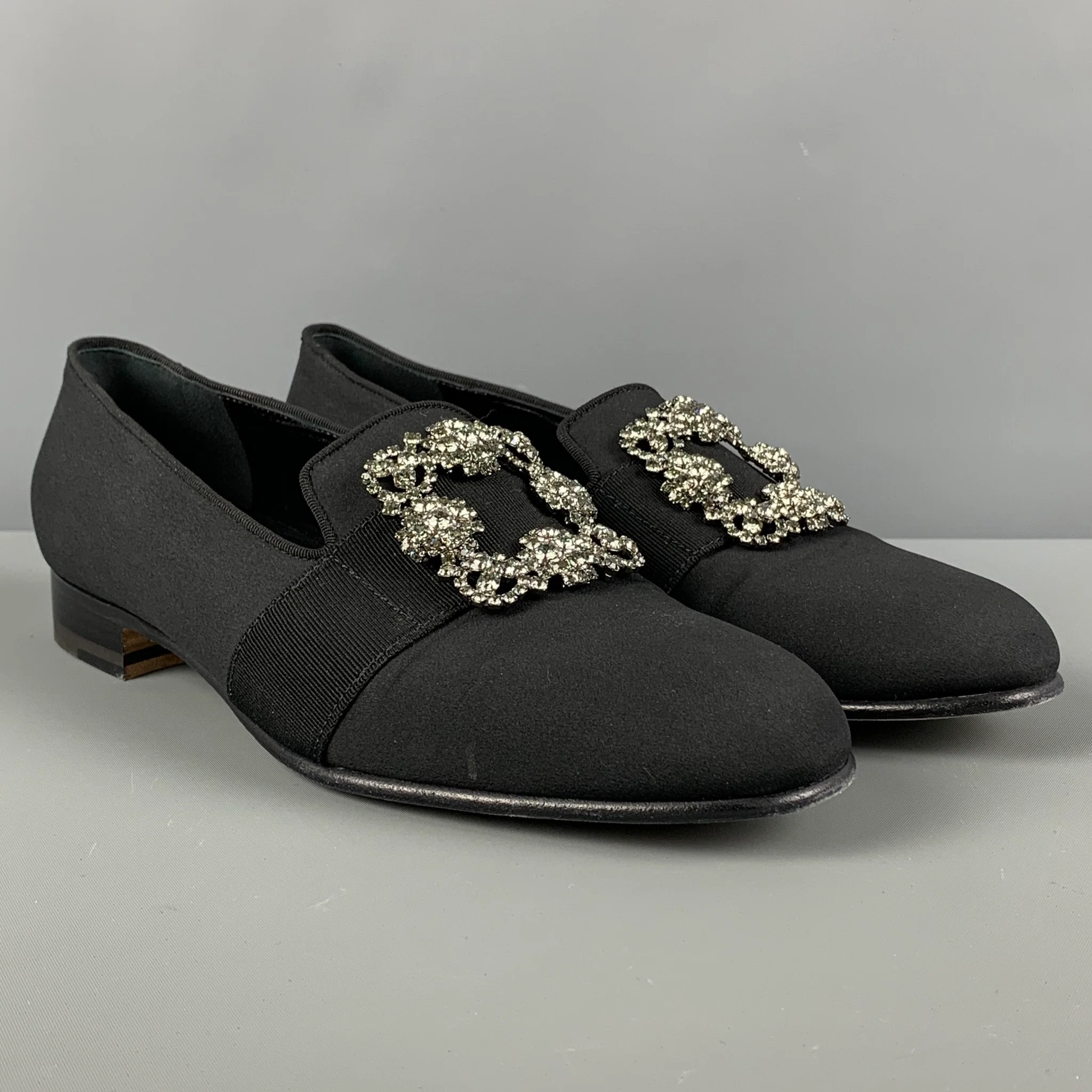 MANOLO BLAHNIK Size 9 Black Applique Silk Slip On Loafers - Image 3