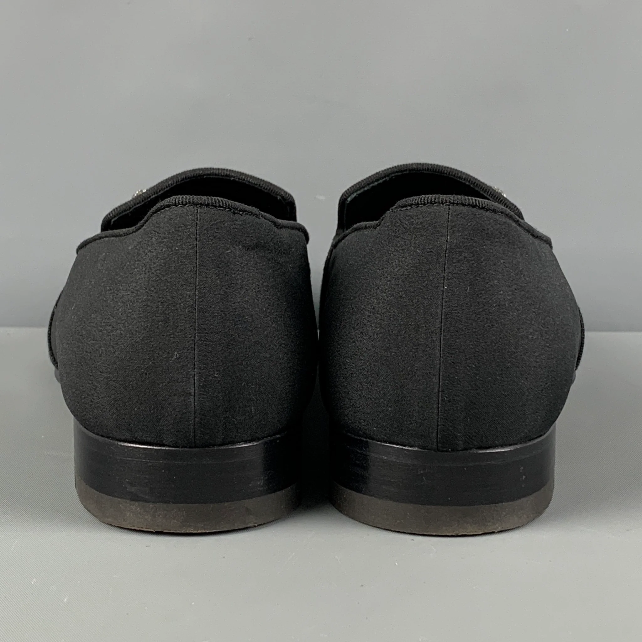 MANOLO BLAHNIK Size 9 Black Applique Silk Slip On Loafers - Image 5