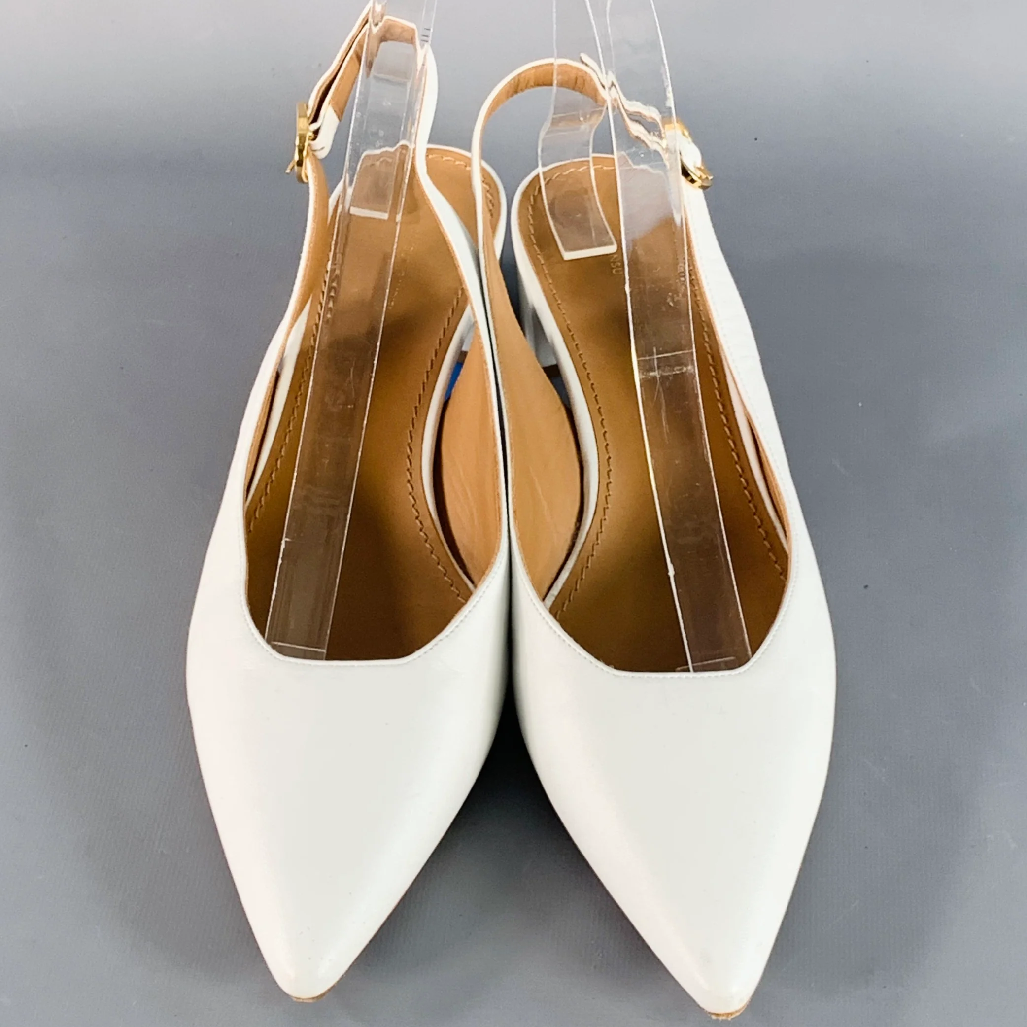 MANSUR GAVRIEL Size 10.5 White Leather Slingback Chunky Heel Pumps - Image 4