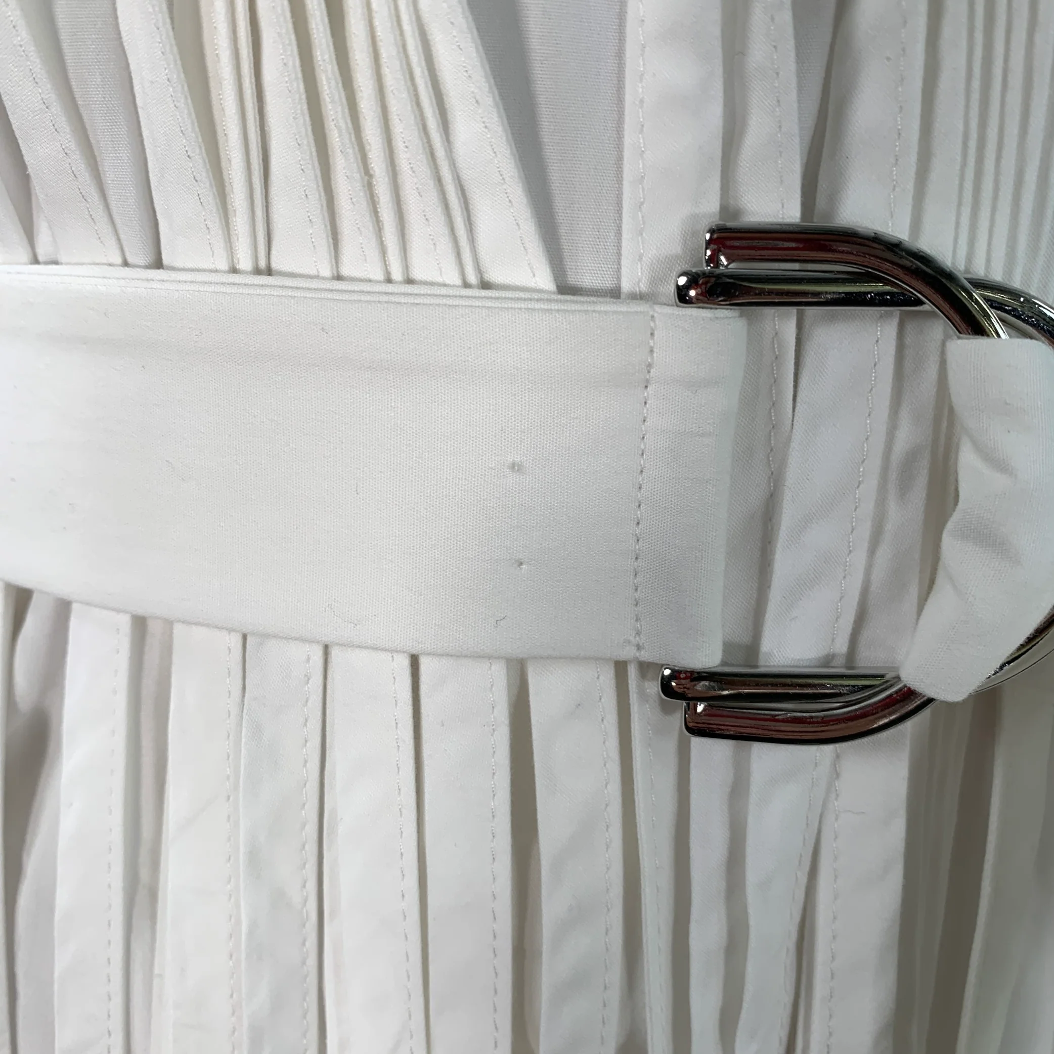 MANTU Size M White Cotton Fringe Belted Midi Dress - Image 5
