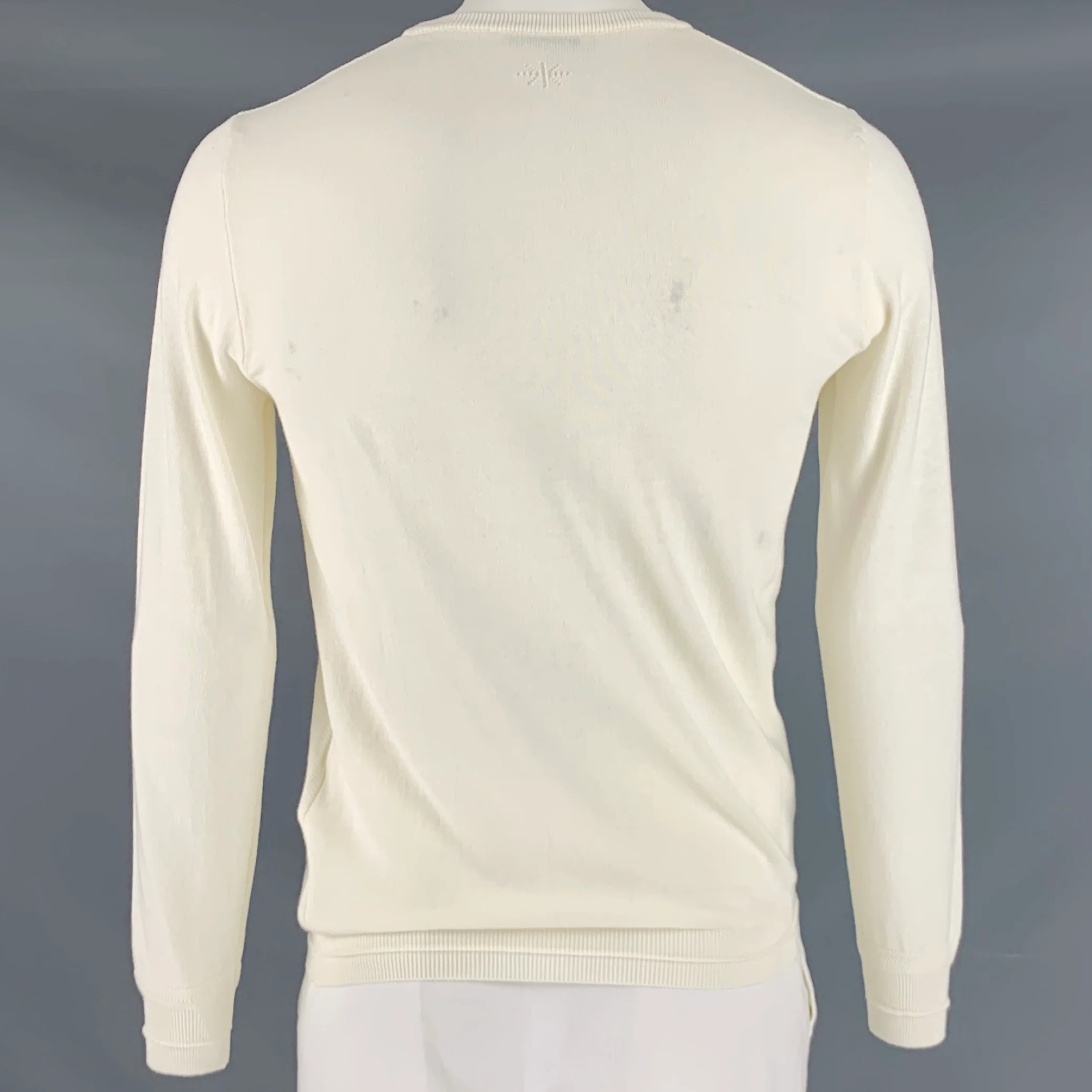 MANUEL RITZ Size L Cream Textured Knit Cotton Crew Neck Pullover - Image 4