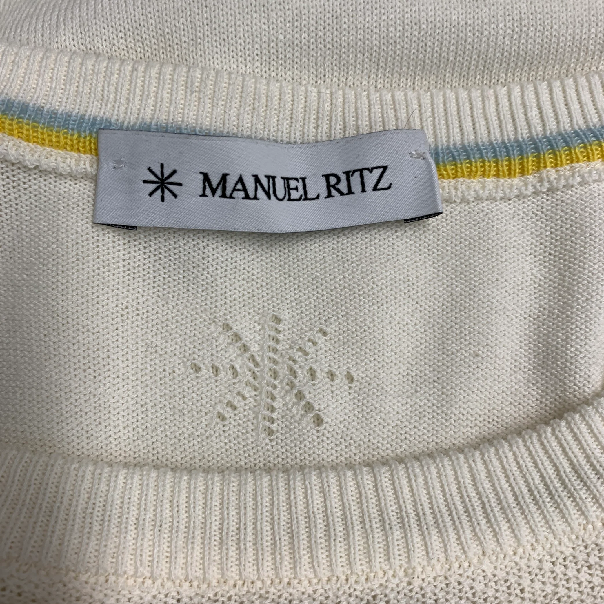 MANUEL RITZ Size L Cream Textured Knit Cotton Crew Neck Pullover - Image 5