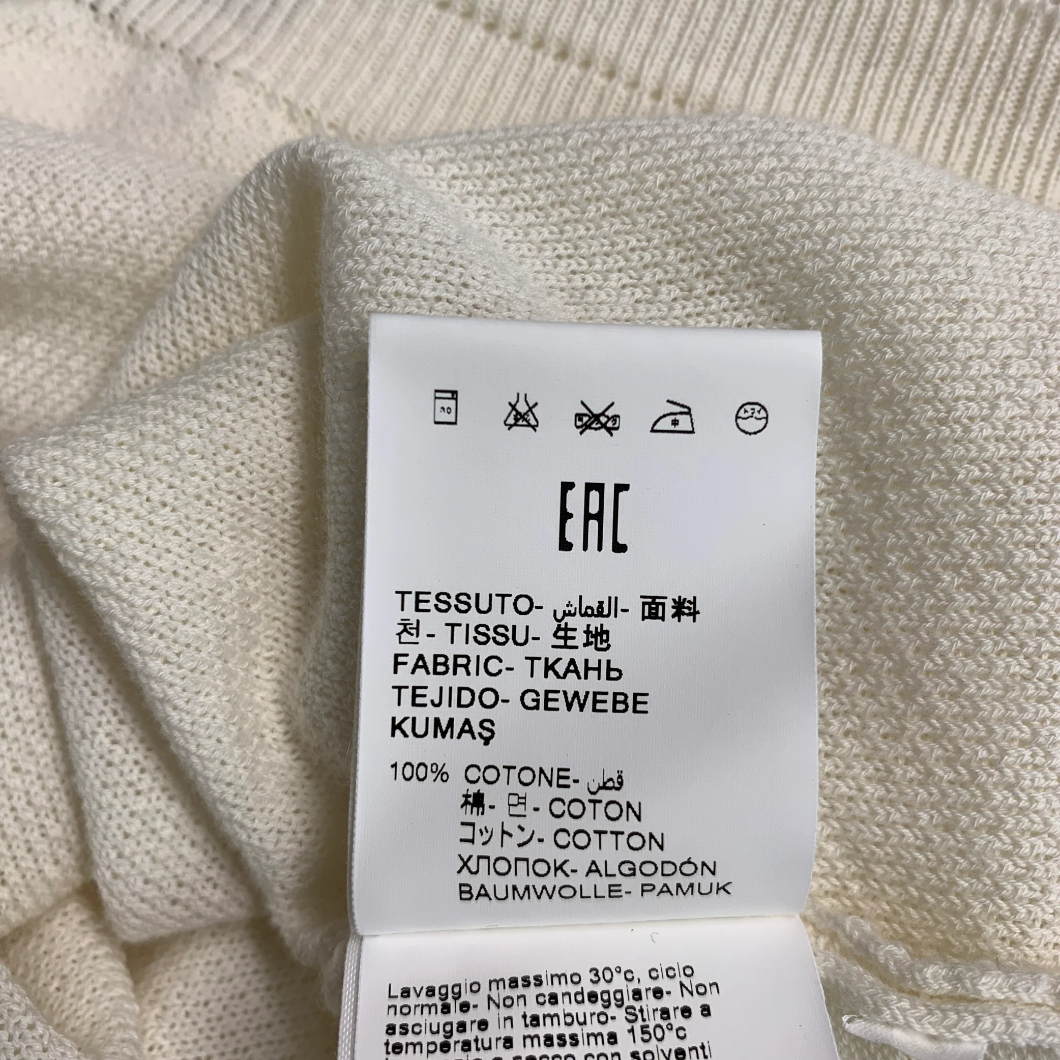 MANUEL RITZ Size L Cream Textured Knit Cotton Crew Neck Pullover - Image 7