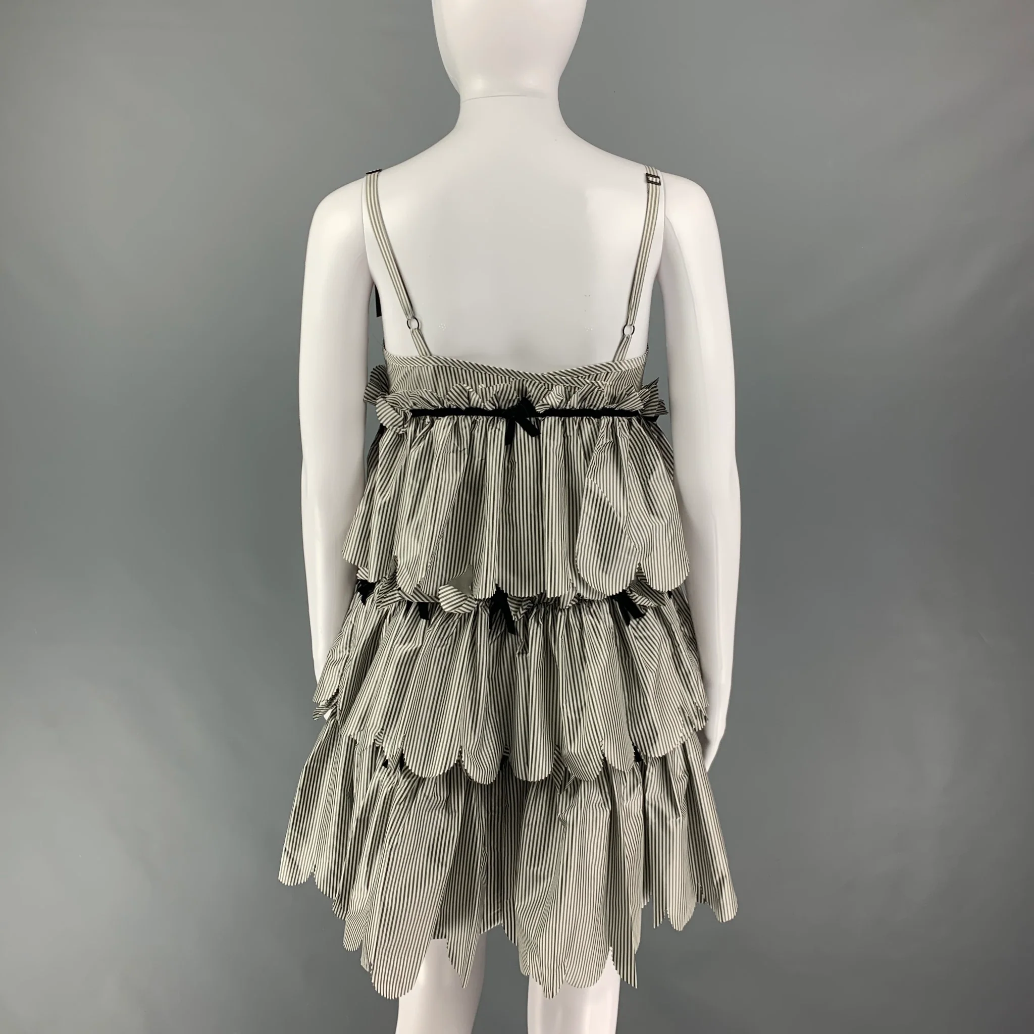 MARC by MARC JACOBS Size 0 White & Gray Silk Stripe Spaghetti Straps Mini Dress - Image 3