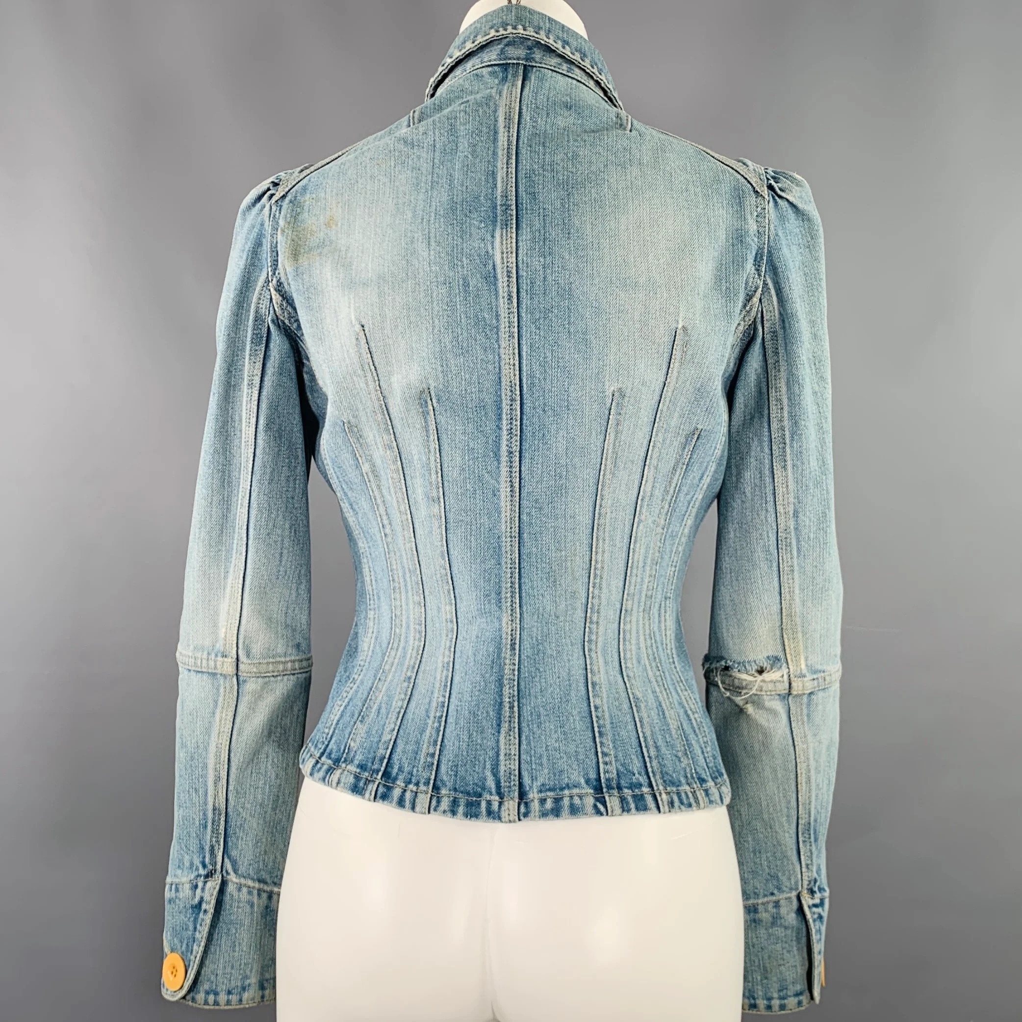 MARC by MARC JACOBS Size 4 Blue Cotton Distressed Jacket - Image 4