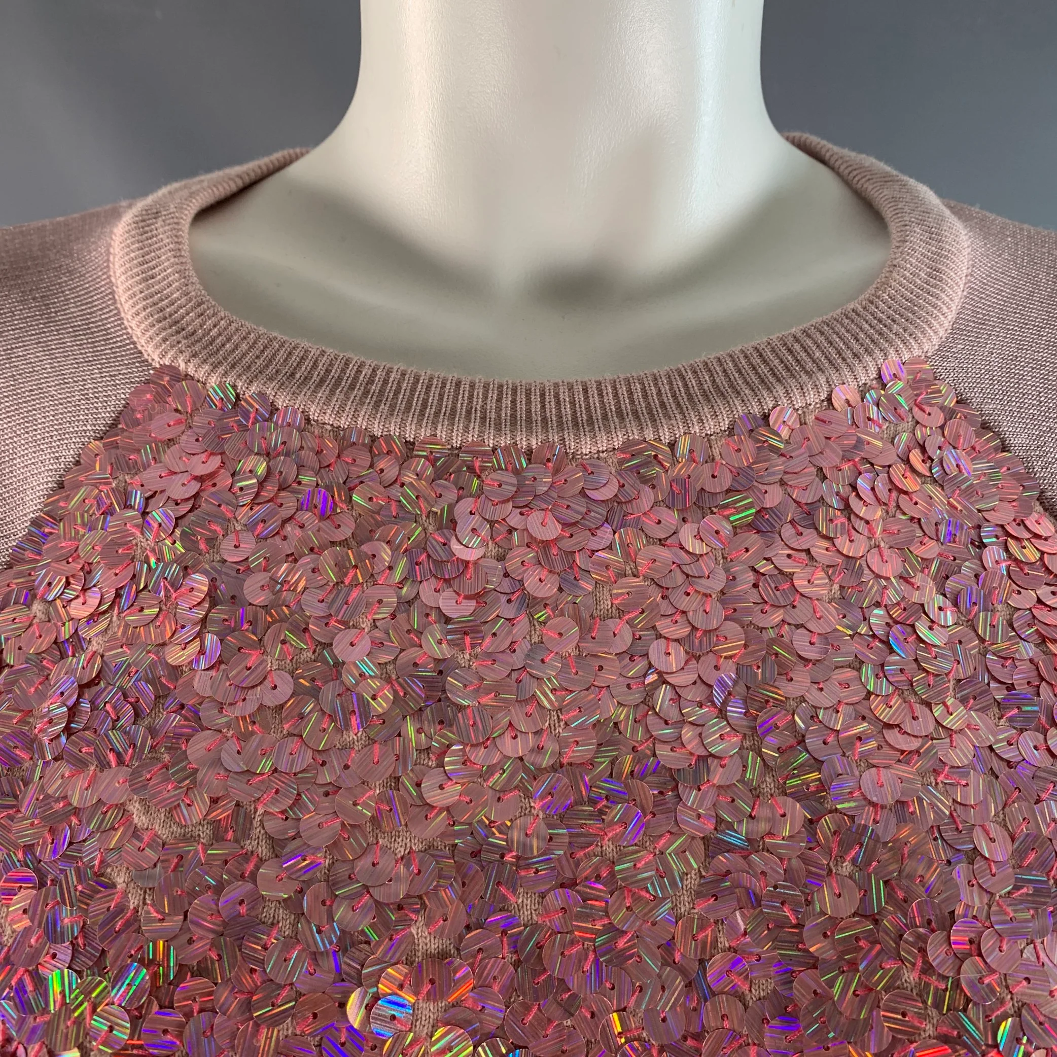 MARC by MARC JACOBS Size M Pink Cotton Sequined Raglan Sleeve Sweater - Image 2