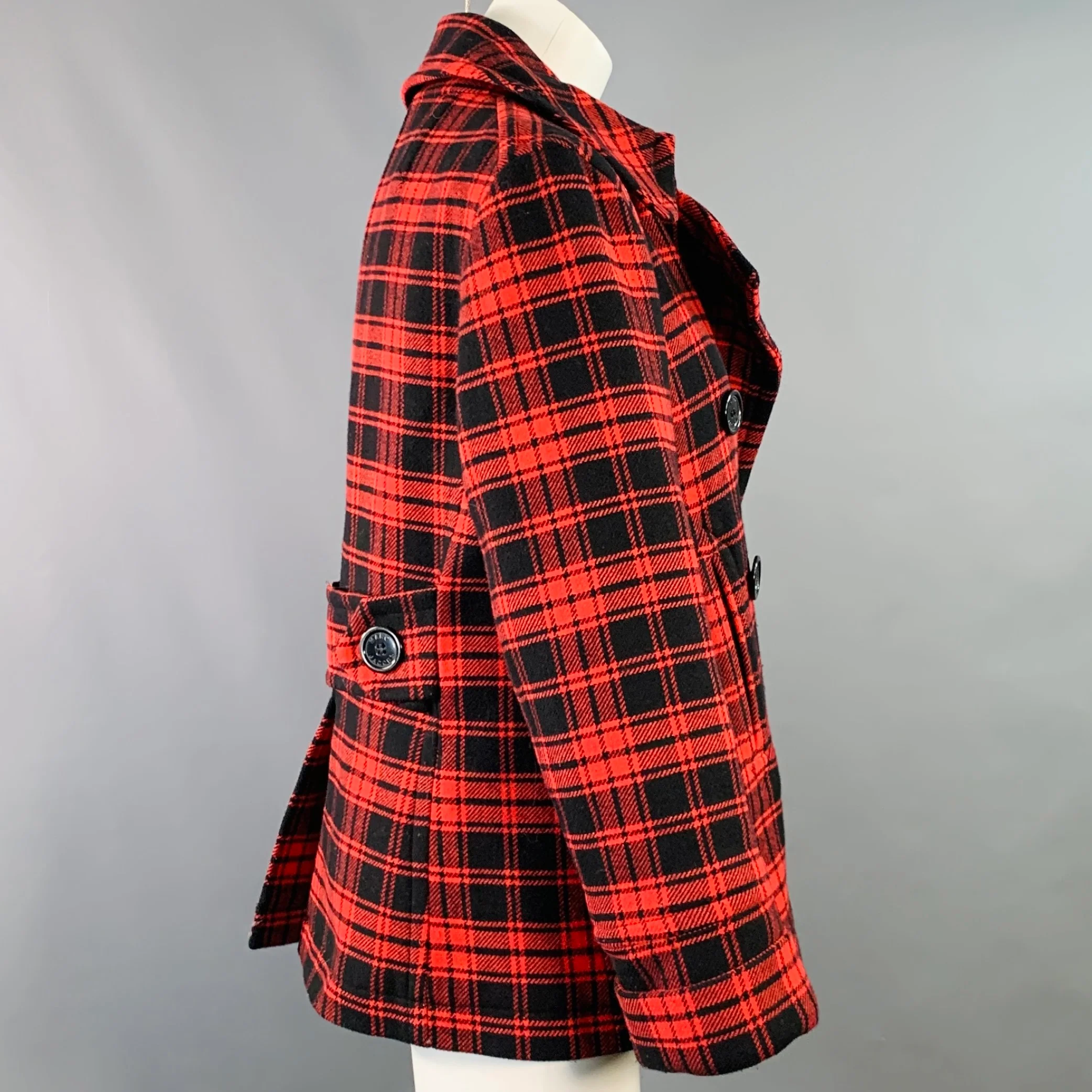 MARC by MARC JACOBS Size M Red Black Wool Blend Plaid Double Breasted Coat - Image 3