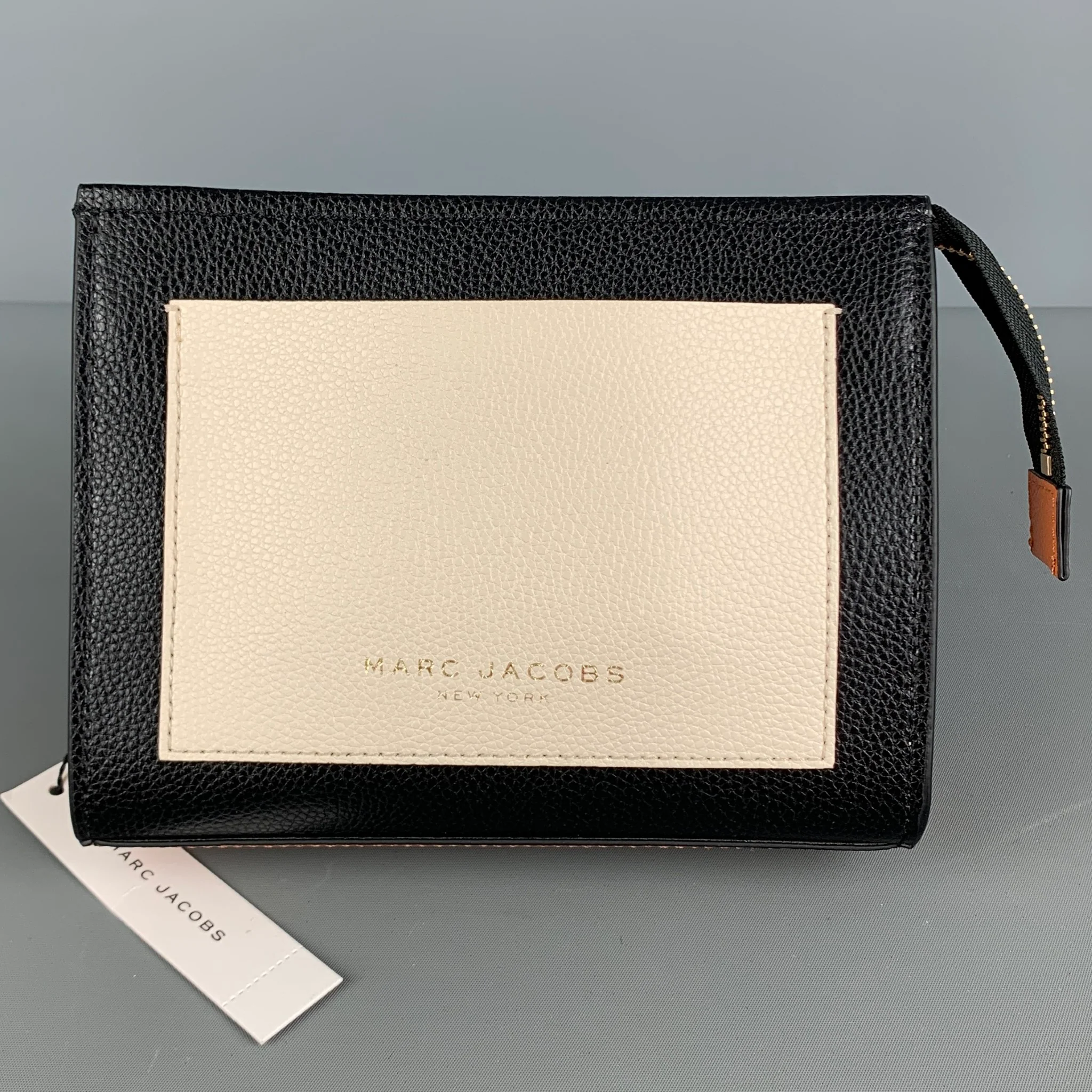 MARC JACOBS Black Tan Color Block Leather Clutch
