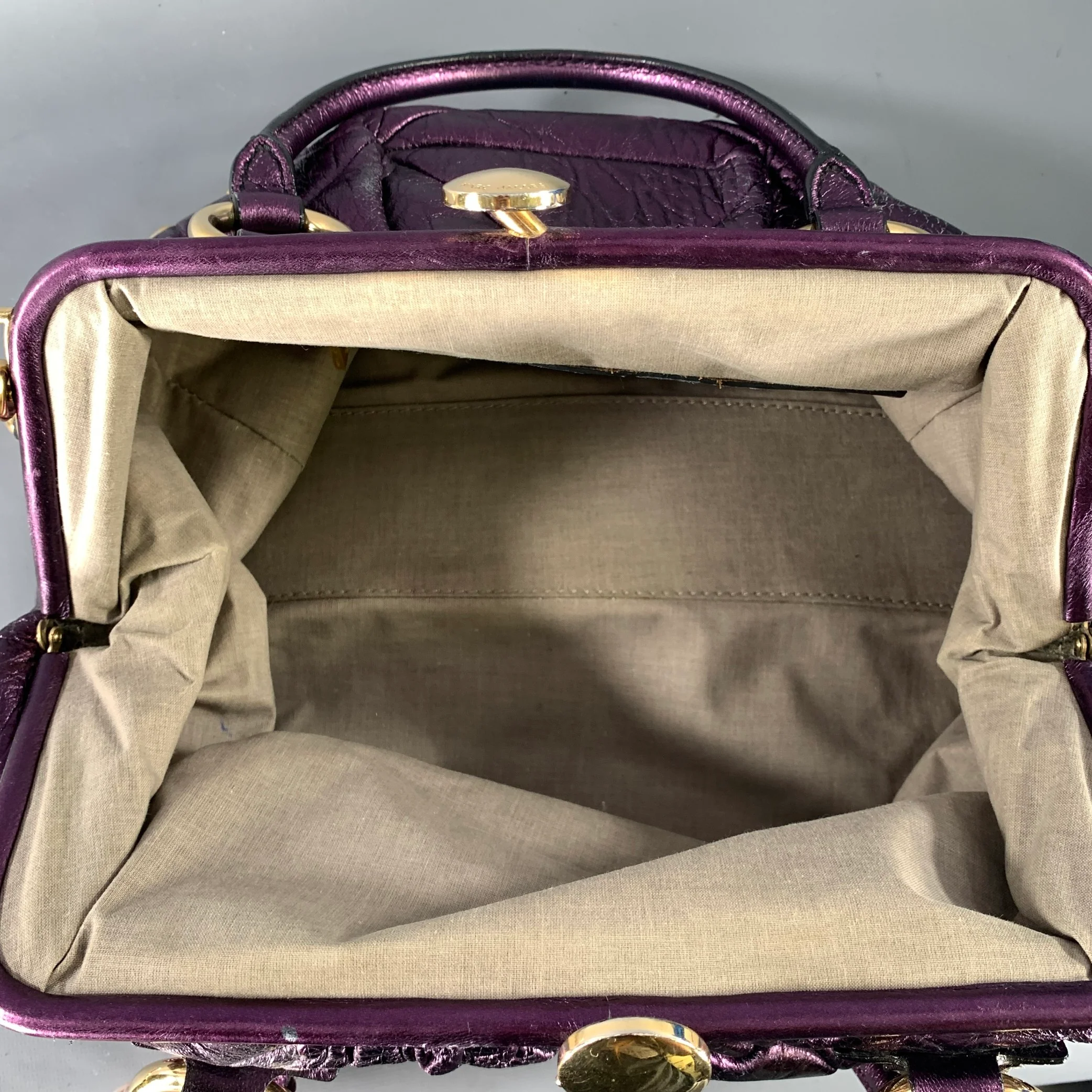 MARC JACOBS Purple Metallic Quilted Leather Satchel- Top Handles Handbag - Image 9