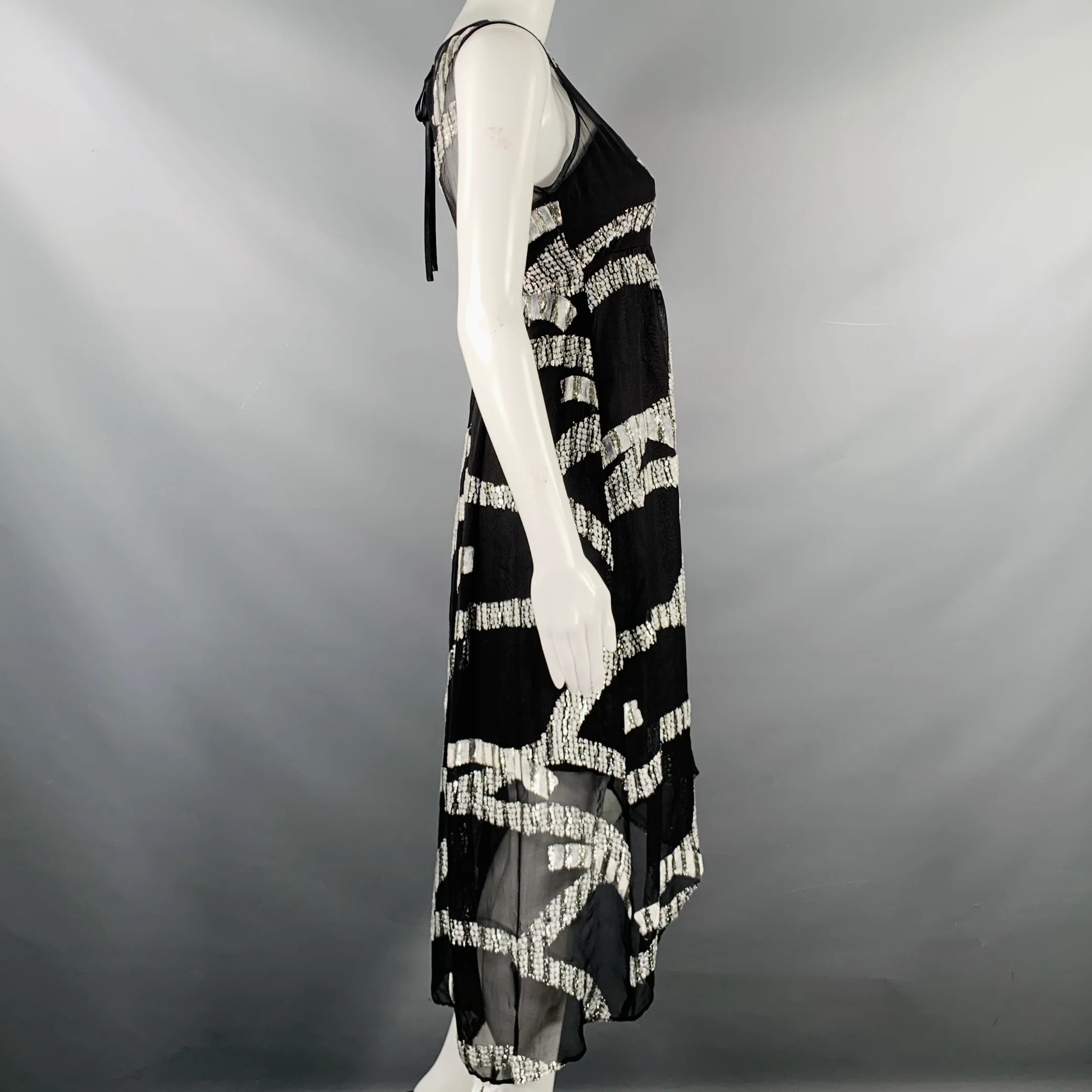 MARC JACOBS Size 0 Black Silver Silk Blend Jacquard Sleeveless Dress - Image 3