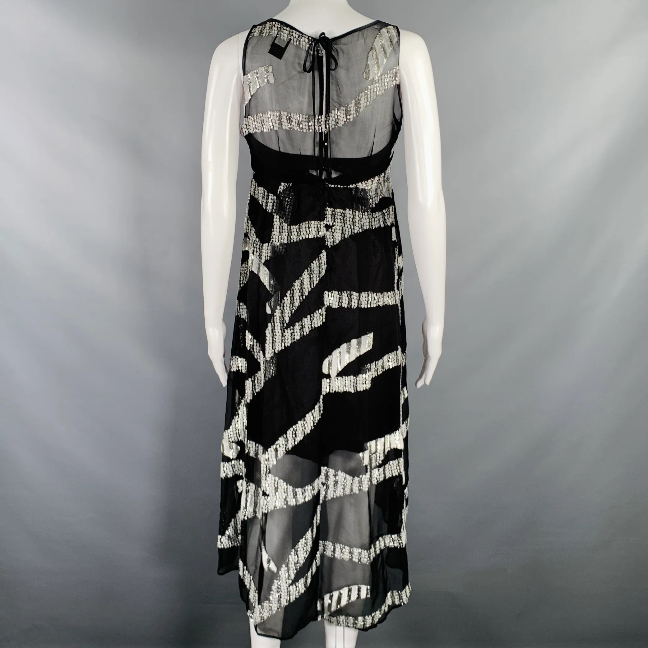 MARC JACOBS Size 0 Black Silver Silk Blend Jacquard Sleeveless Dress - Image 4