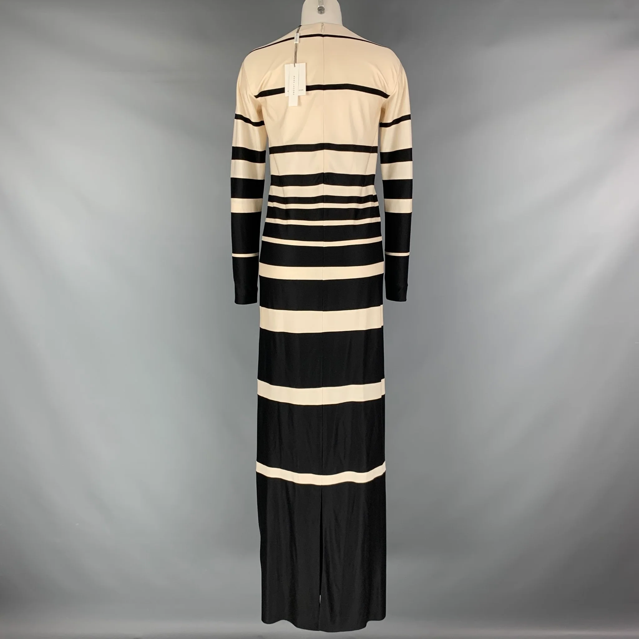MARC JACOBS Size 0 Cream Black Silk Stripe Column Dress - Image 3