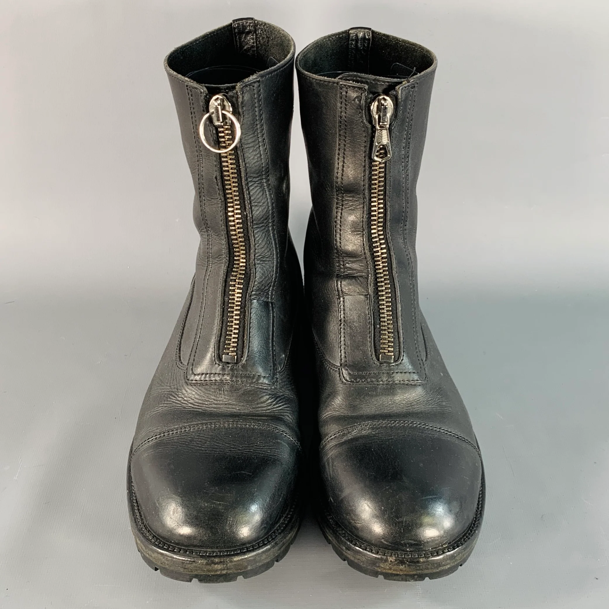 MARC JACOBS Size 10.5 Black Leather Cap Toe Zip Up Boots - Image 4