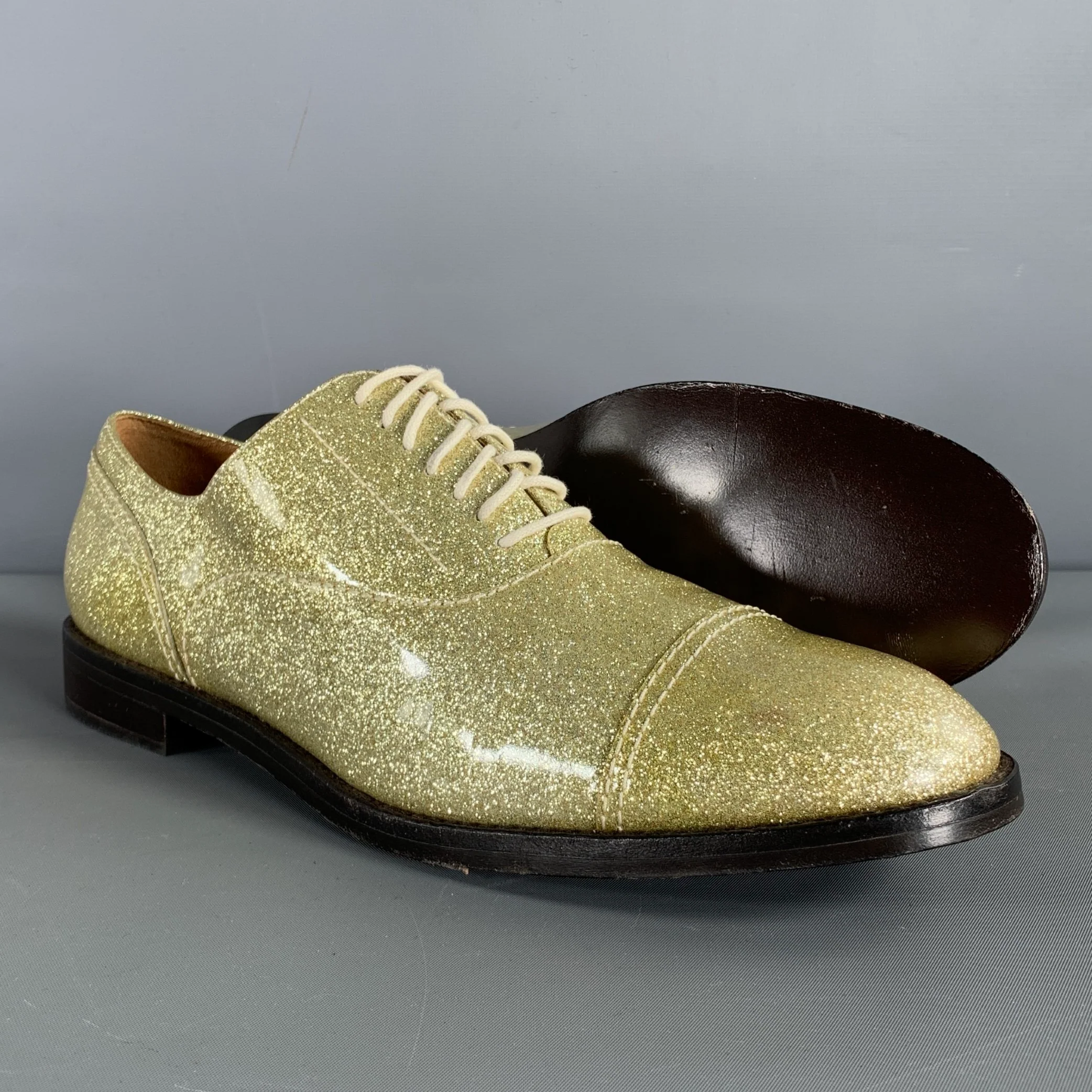 MARC JACOBS Size 10 Gold Leather Metallic Lace Up Laces - Image 5