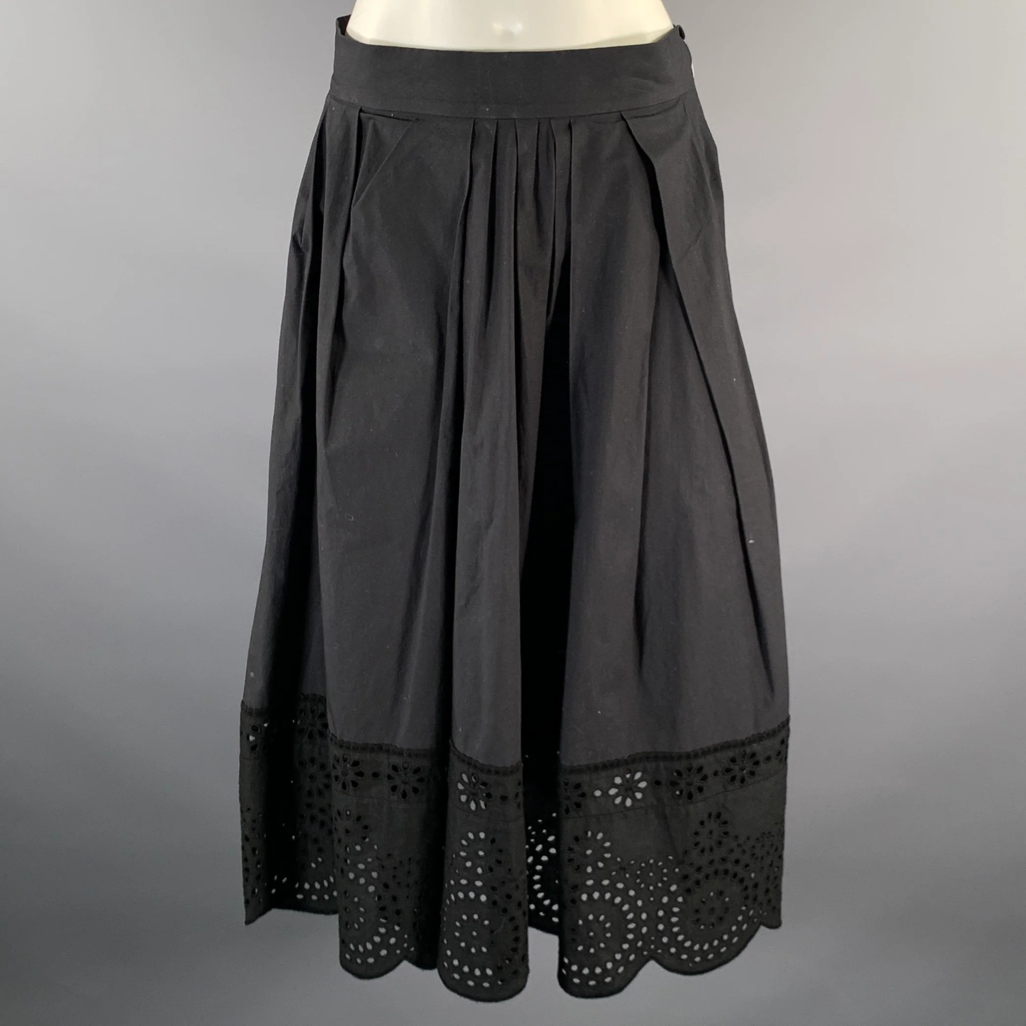 MARC JACOBS Size 2 Black Cotton Blend Lace A-Line Mid-Calf Skirt