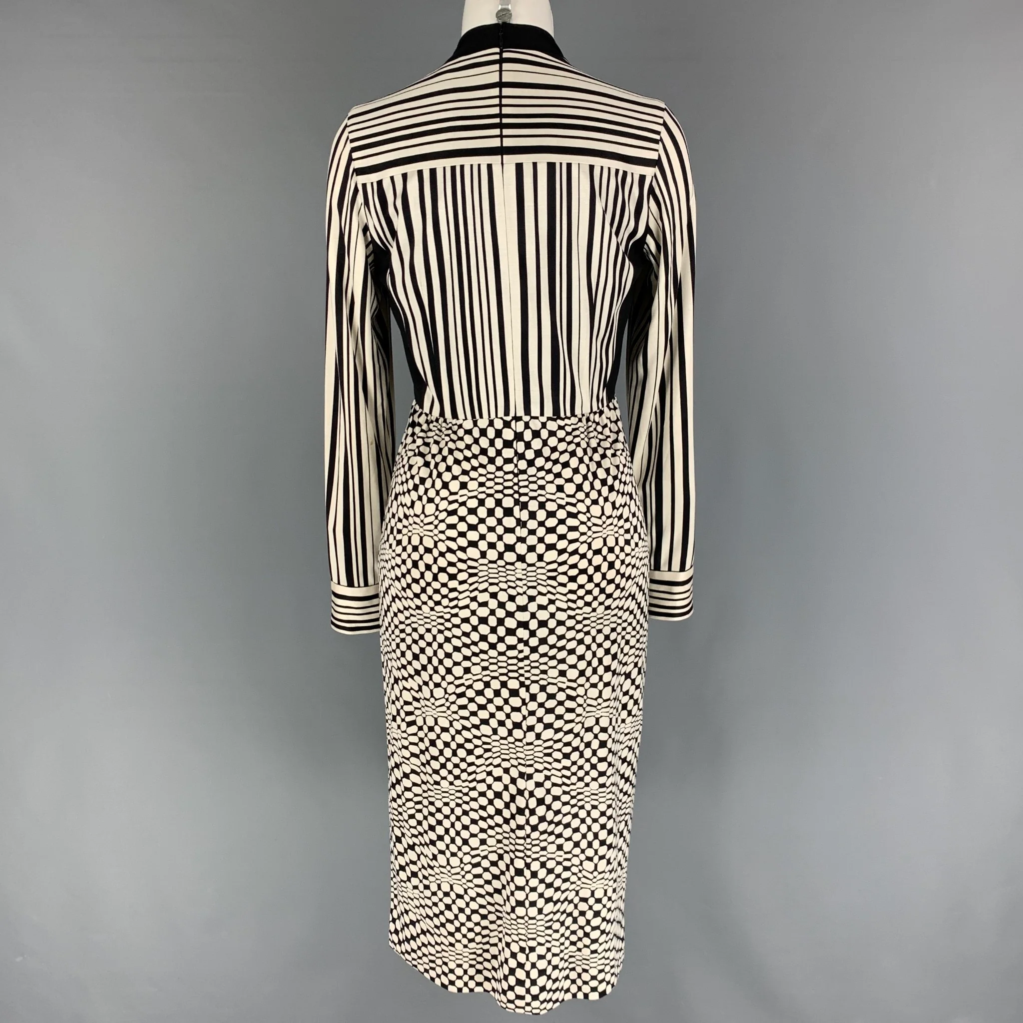 MARC JACOBS Size 2 Black White Silk Graphic Long Sleeve Midi Dress - Image 3