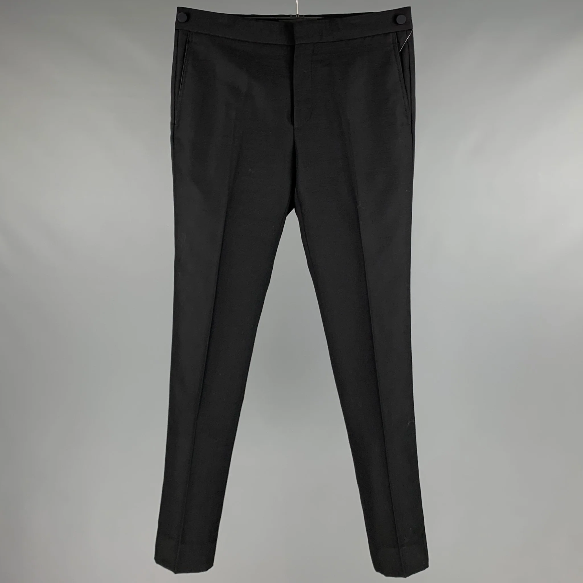 MARC JACOBS Size 32 Black Wool Blend Tuxedo Dress Pants
