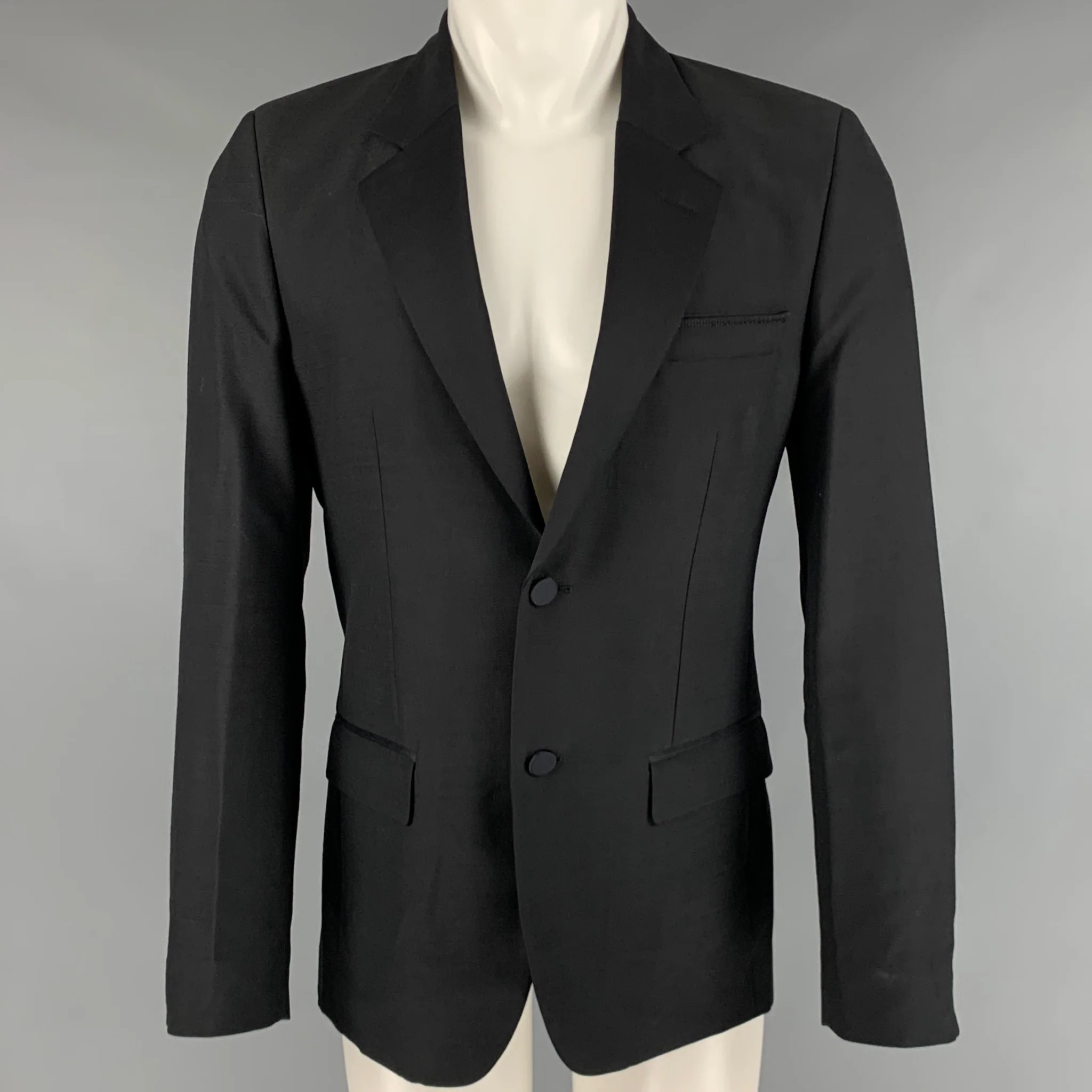 MARC JACOBS Size 38 Black Wool Polyester Tuxedo Sport Coat