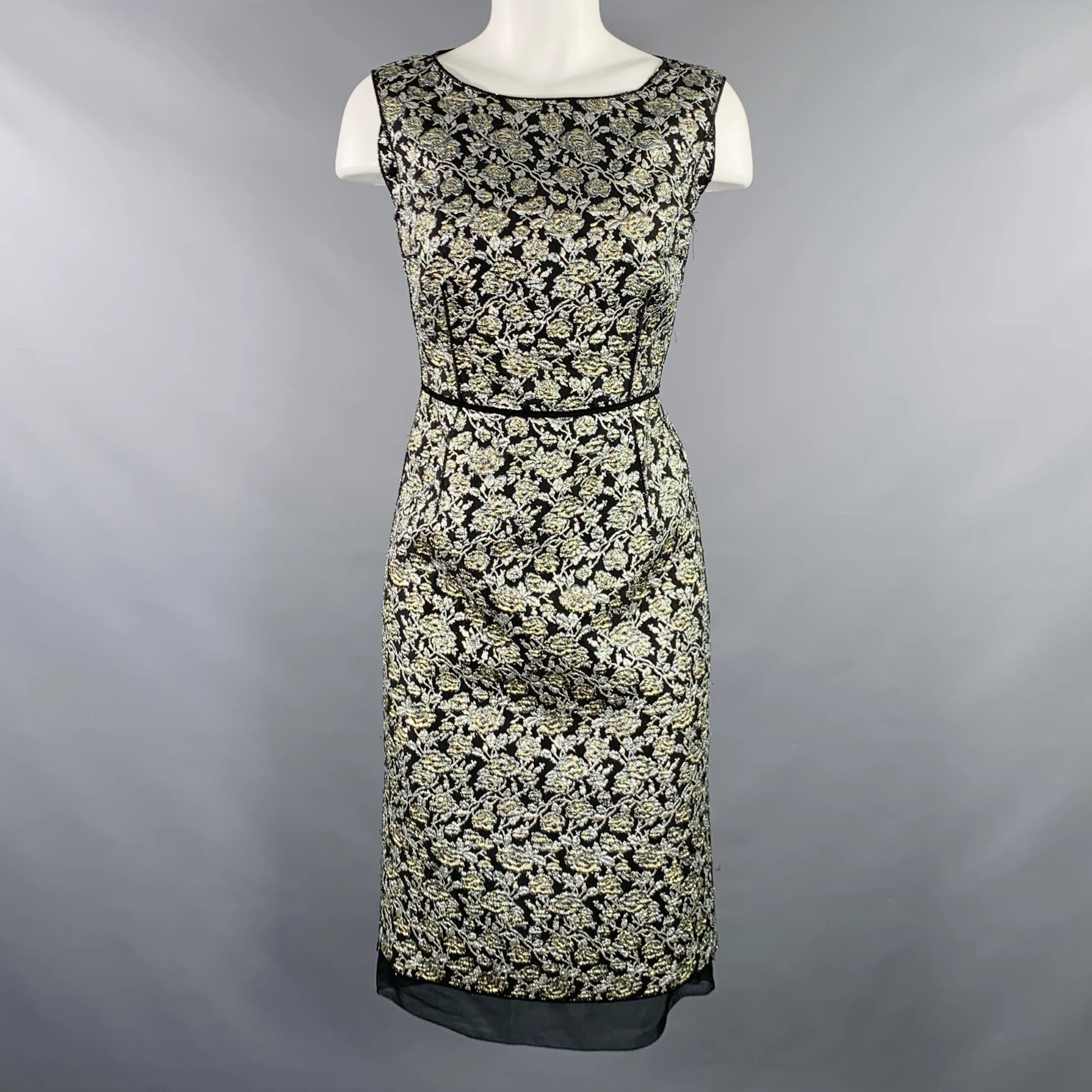 MARC JACOBS Size 4 Black Silver Nylon Blend Floral Sleeveless Dress