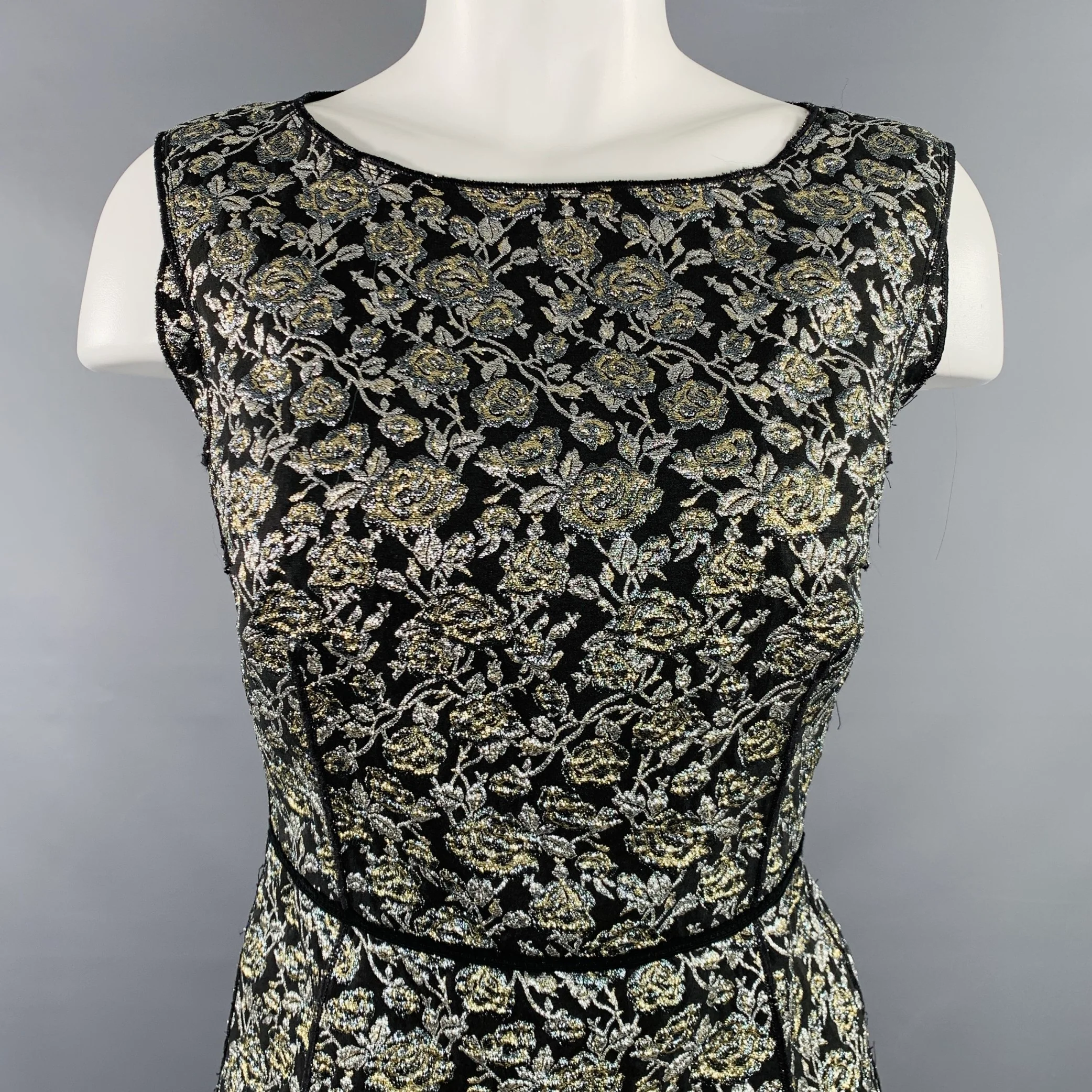 MARC JACOBS Size 4 Black Silver Nylon Blend Floral Sleeveless Dress - Image 2