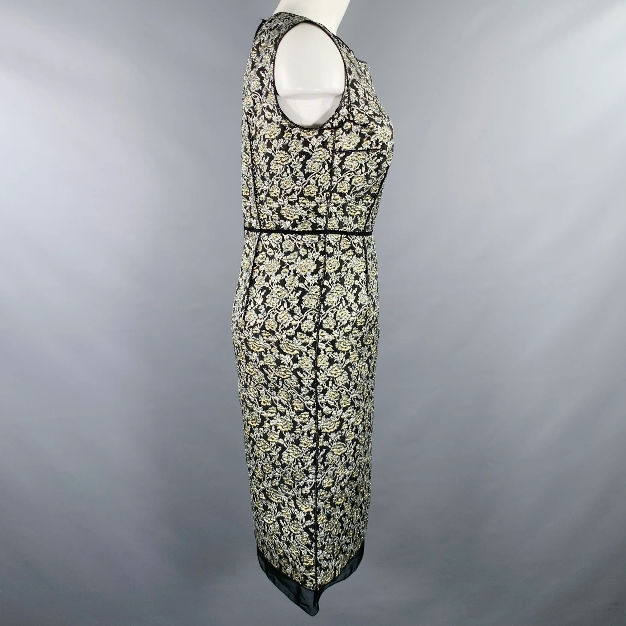 MARC JACOBS Size 4 Black Silver Nylon Blend Floral Sleeveless Dress - Image 3
