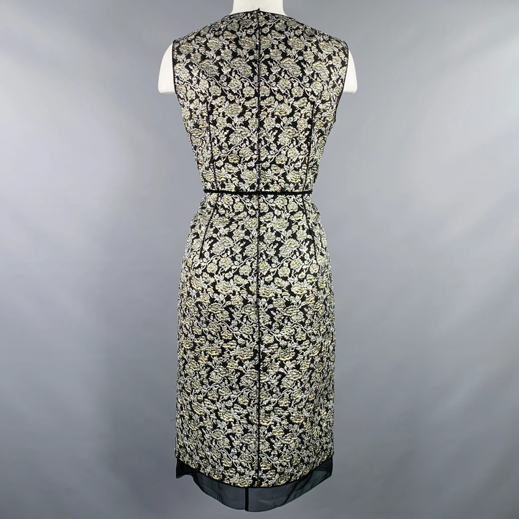MARC JACOBS Size 4 Black Silver Nylon Blend Floral Sleeveless Dress - Image 4