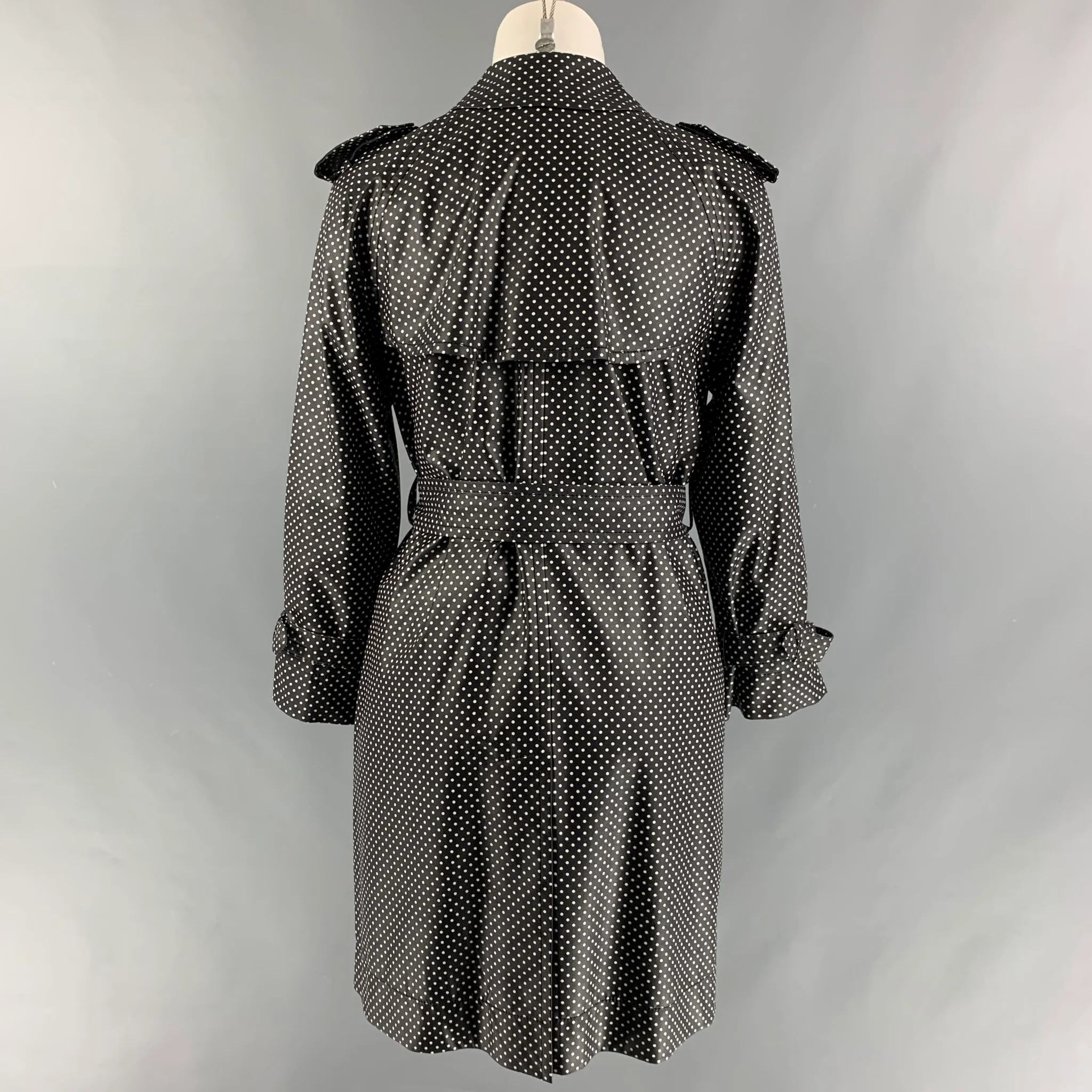 MARC JACOBS Size 4 Black White Silk Blend Polka Dot Belted Trench Coat - Image 3