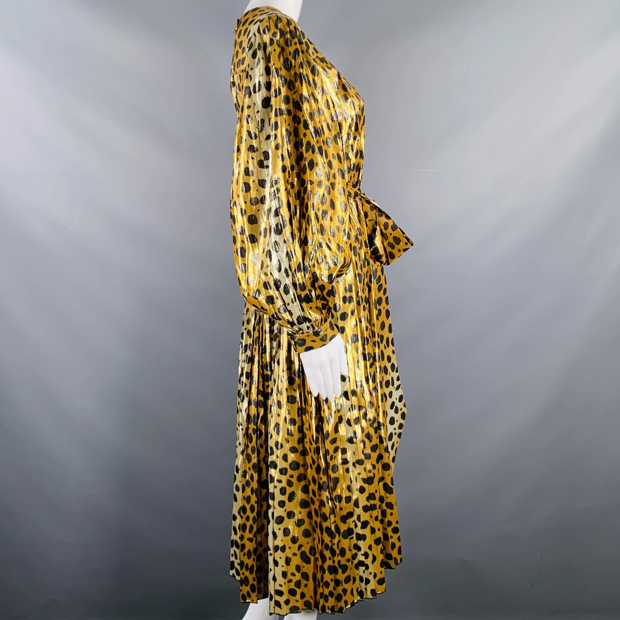 MARC JACOBS Size 4 Gold Black Silk Metallic Animal Print Pleated Dress - Image 3