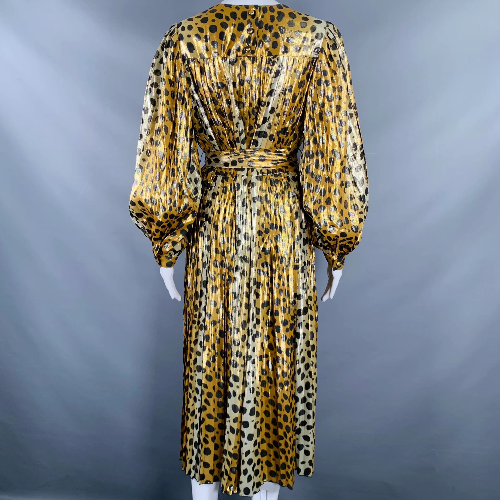 MARC JACOBS Size 4 Gold Black Silk Metallic Animal Print Pleated Dress - Image 4