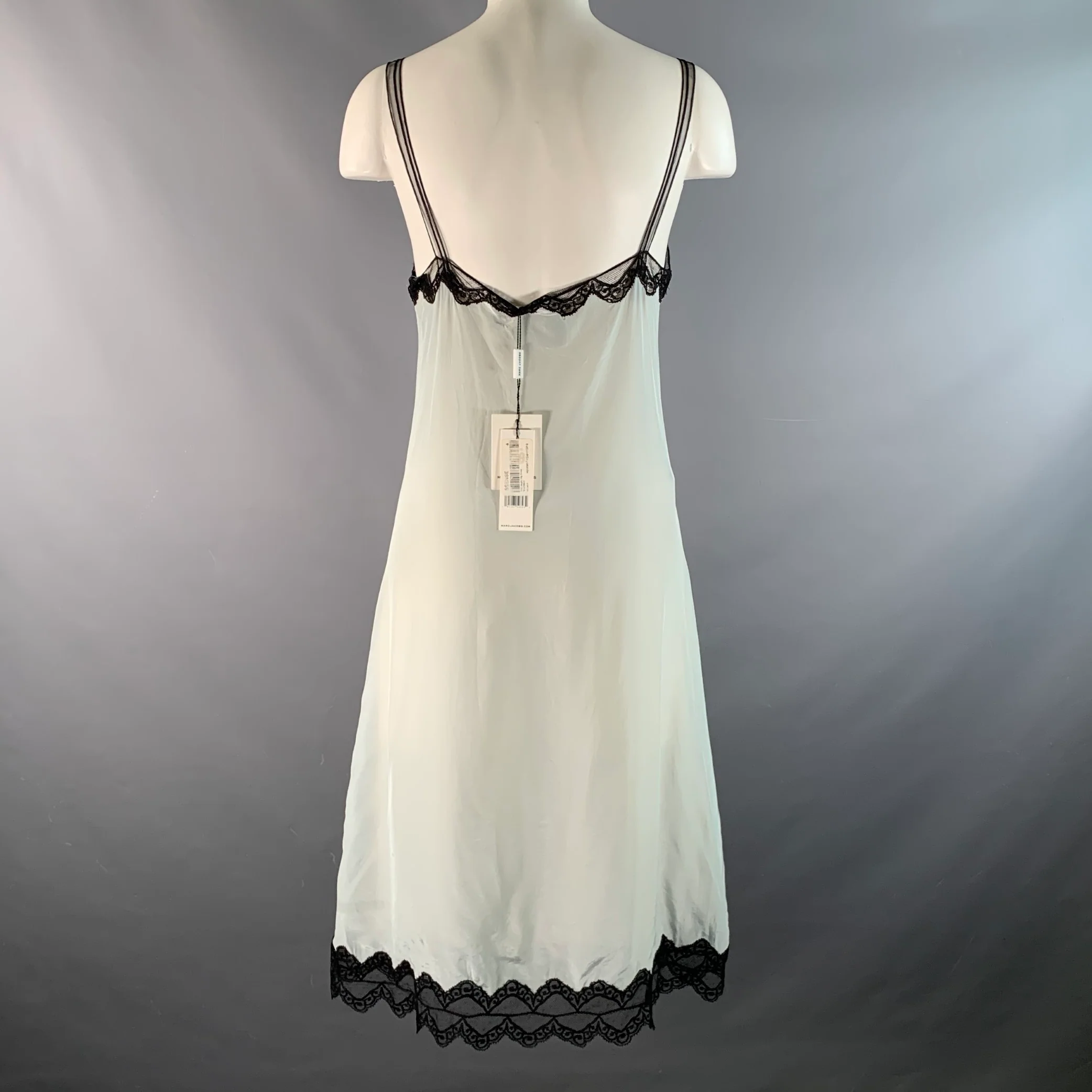 MARC JACOBS Size 4 Light Blue Black Rayon / Silk Lace Trim Slip Dress - Image 4