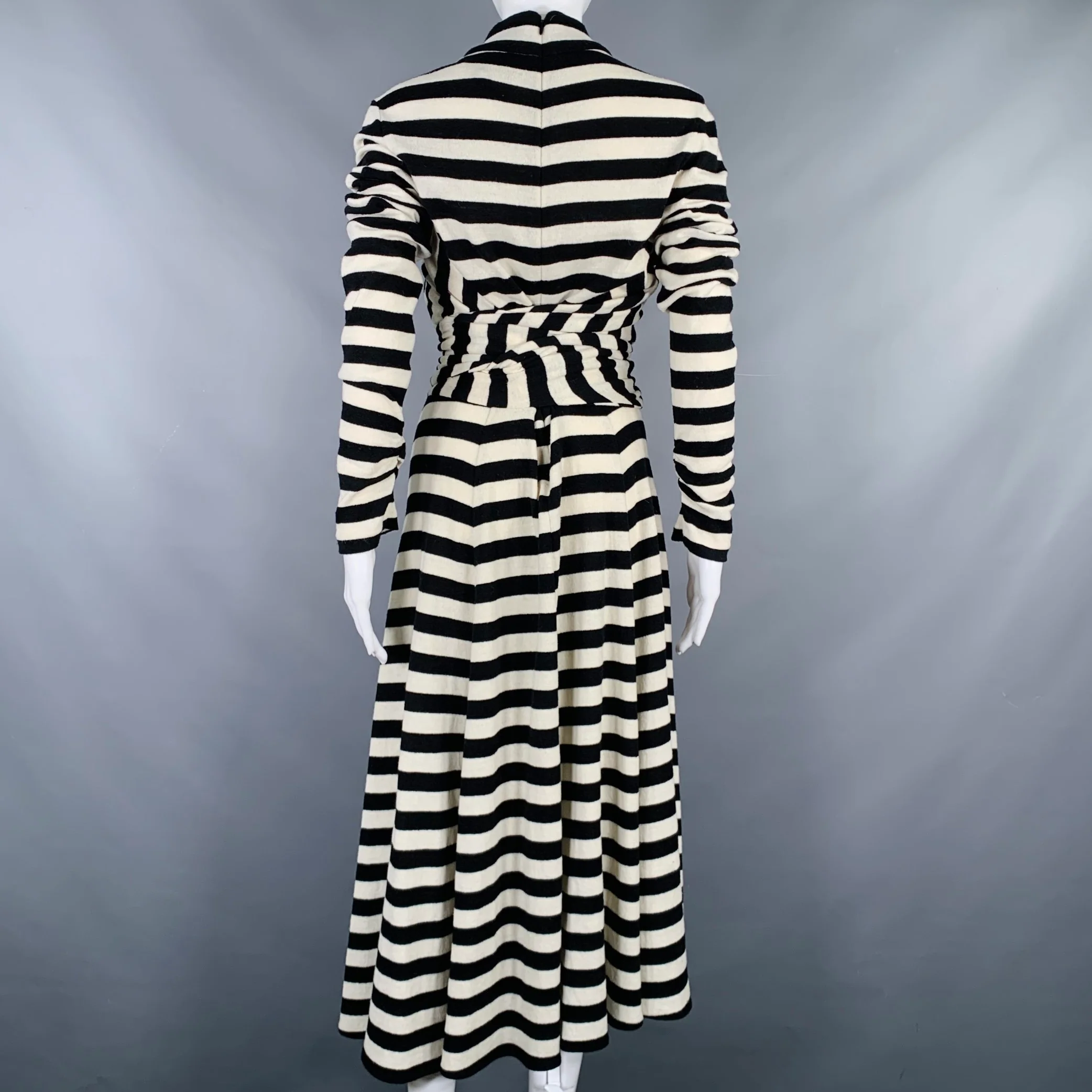 MARC JACOBS Size 6 Black White Wool Nylon Stripe Belted Dress - Image 4