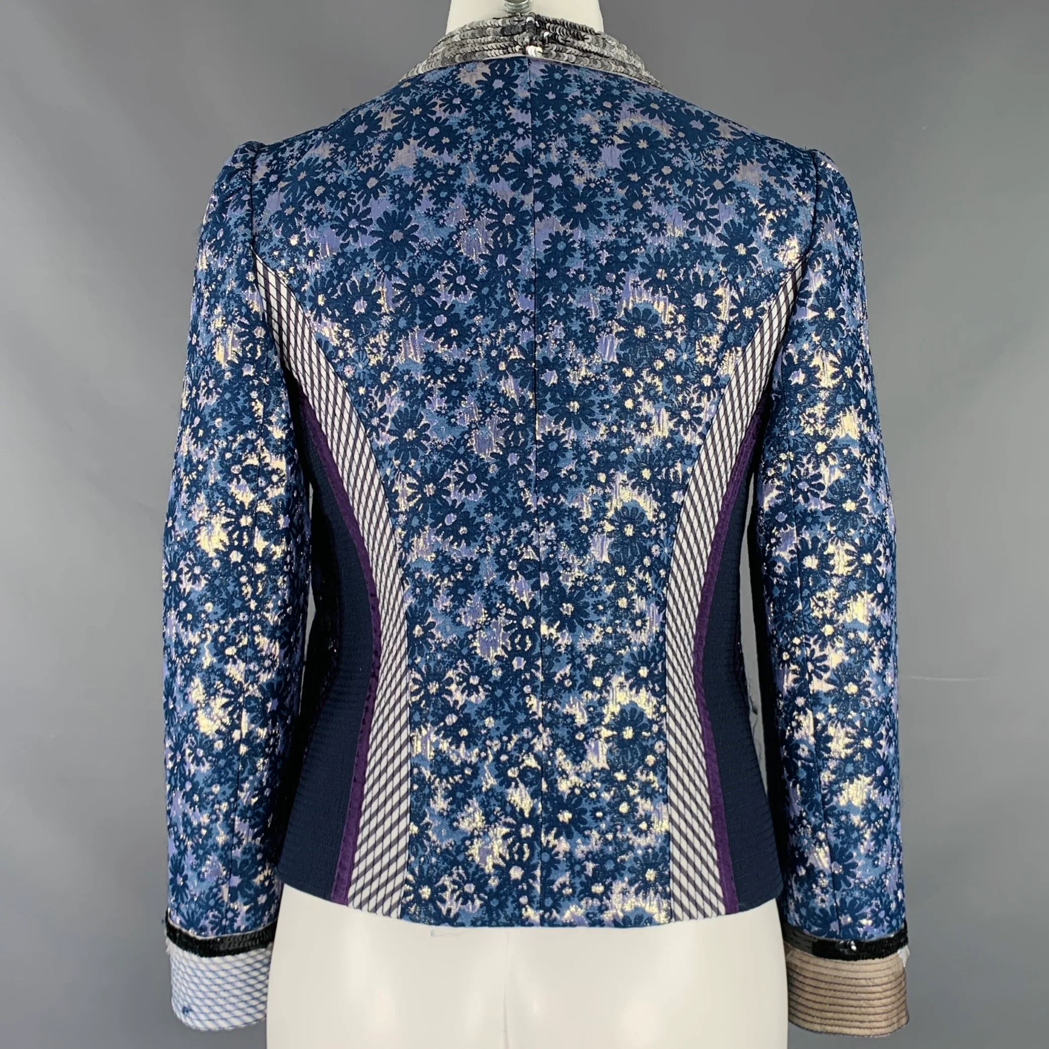 MARC JACOBS Size 6 Blue Silver Acetate Blend Floral Jacket - Image 4