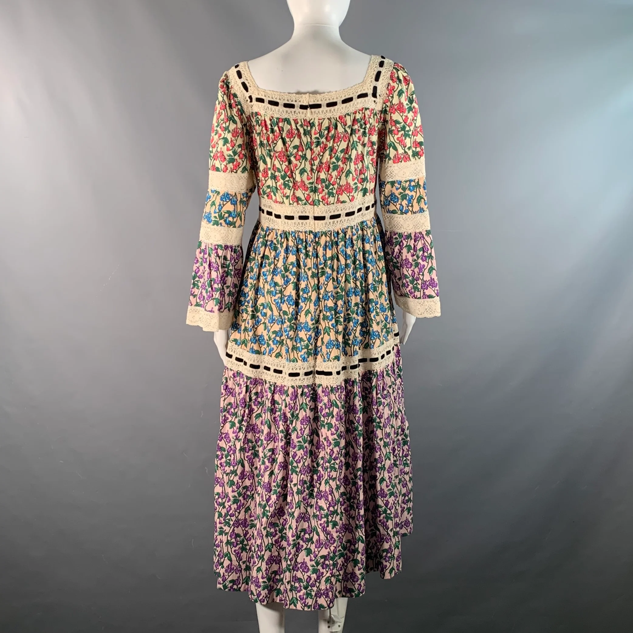 MARC JACOBS Size 6 Cream Multi-Color Floral A-Line Mid-Calf Dress - Image 4