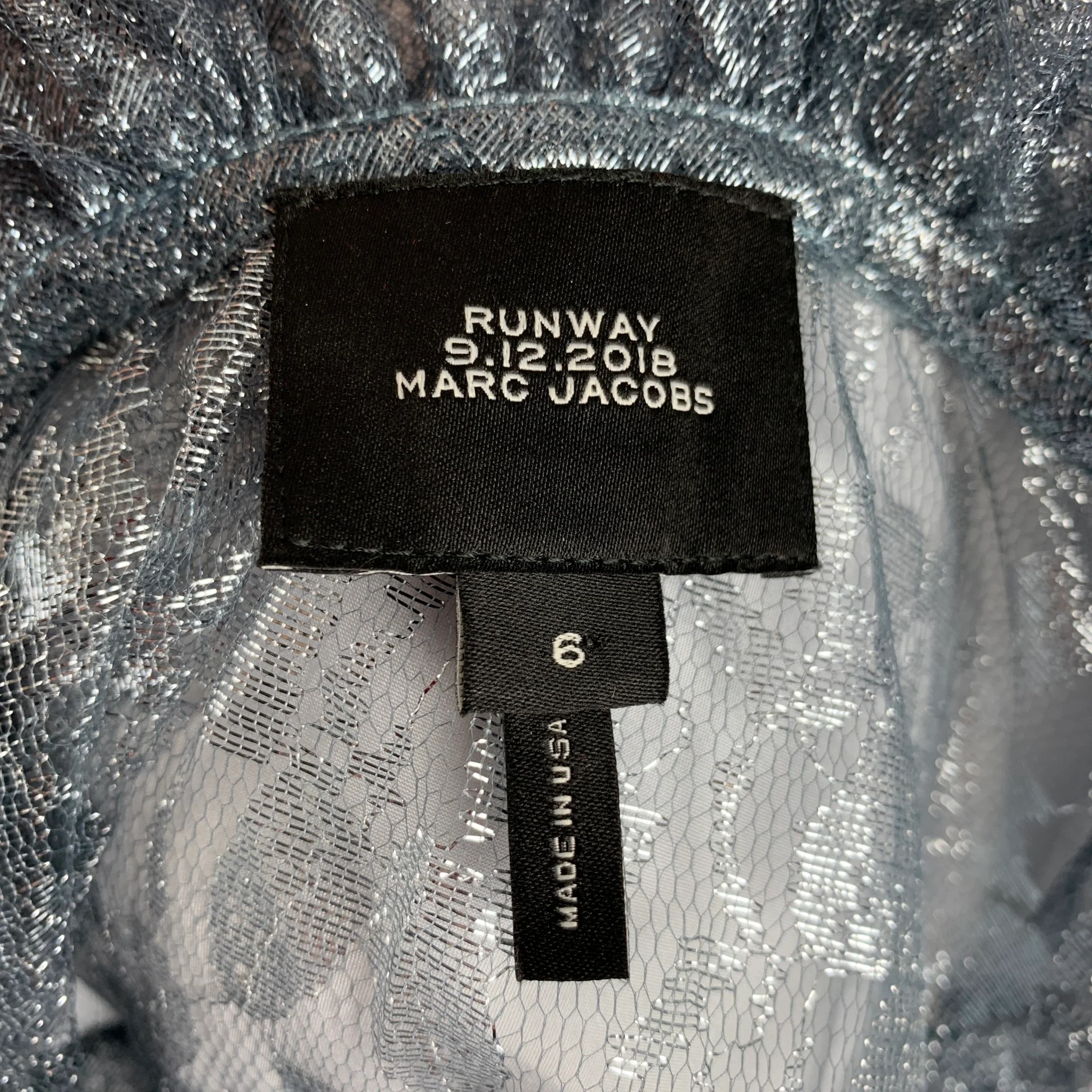 MARC JACOBS Size 6 Silver Metallized Fiber Lace Ruffle Blouse - Image 5