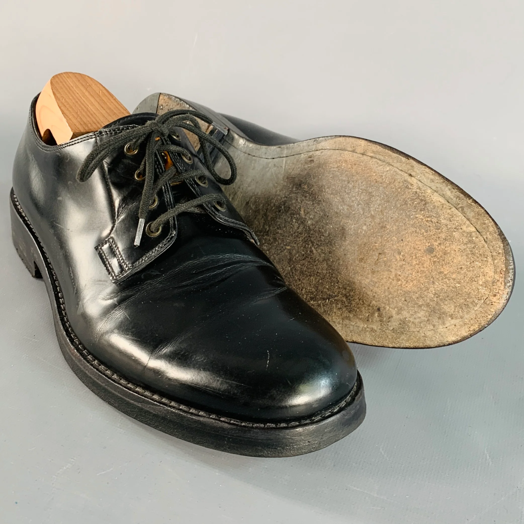 MARC JACOBS Size 8 Black Gold Leather Derby Lace-Up Shoes - Image 6