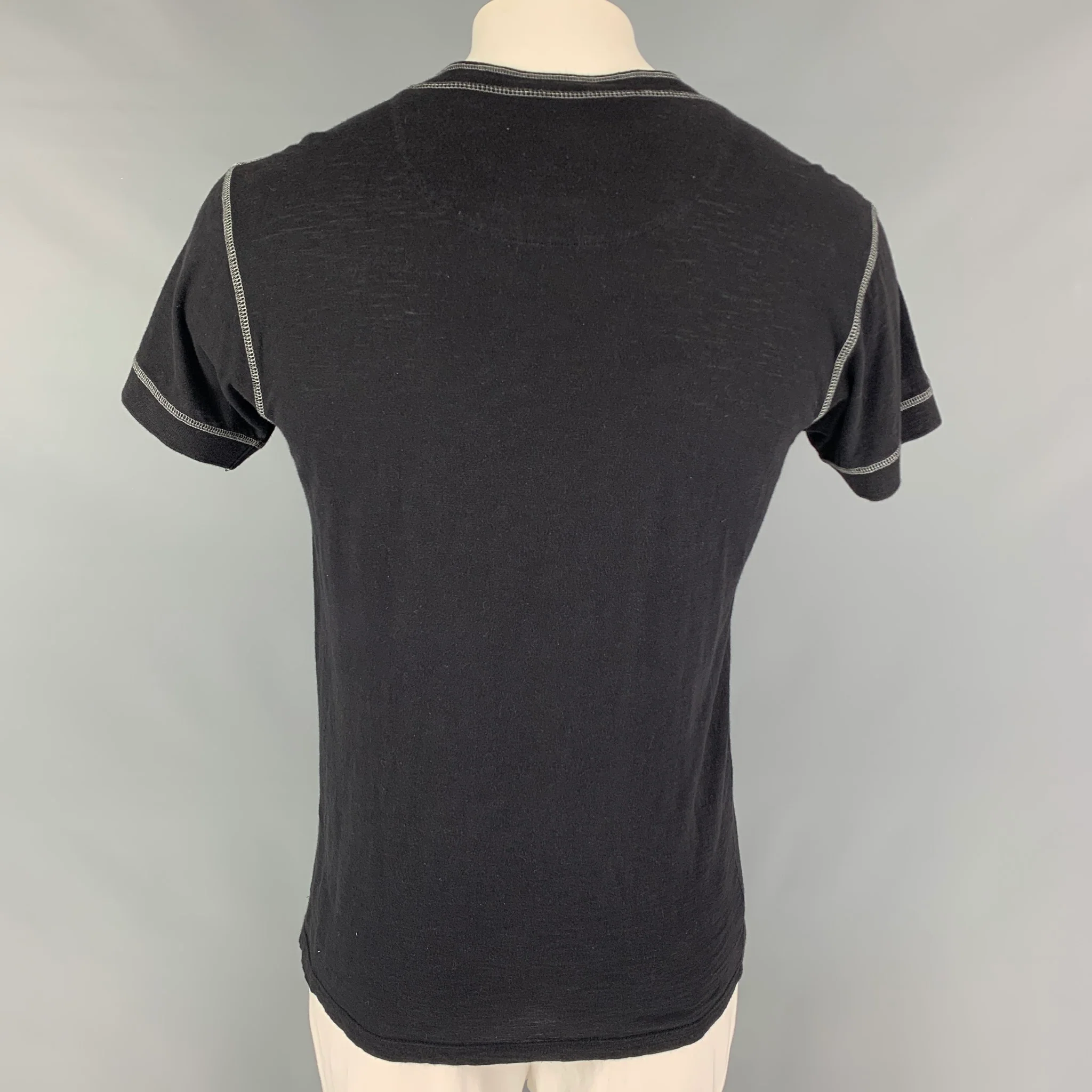 MARC JACOBS Size L Black Contrast Stitch Cotton Henley Short Sleeve Shirt - Image 3