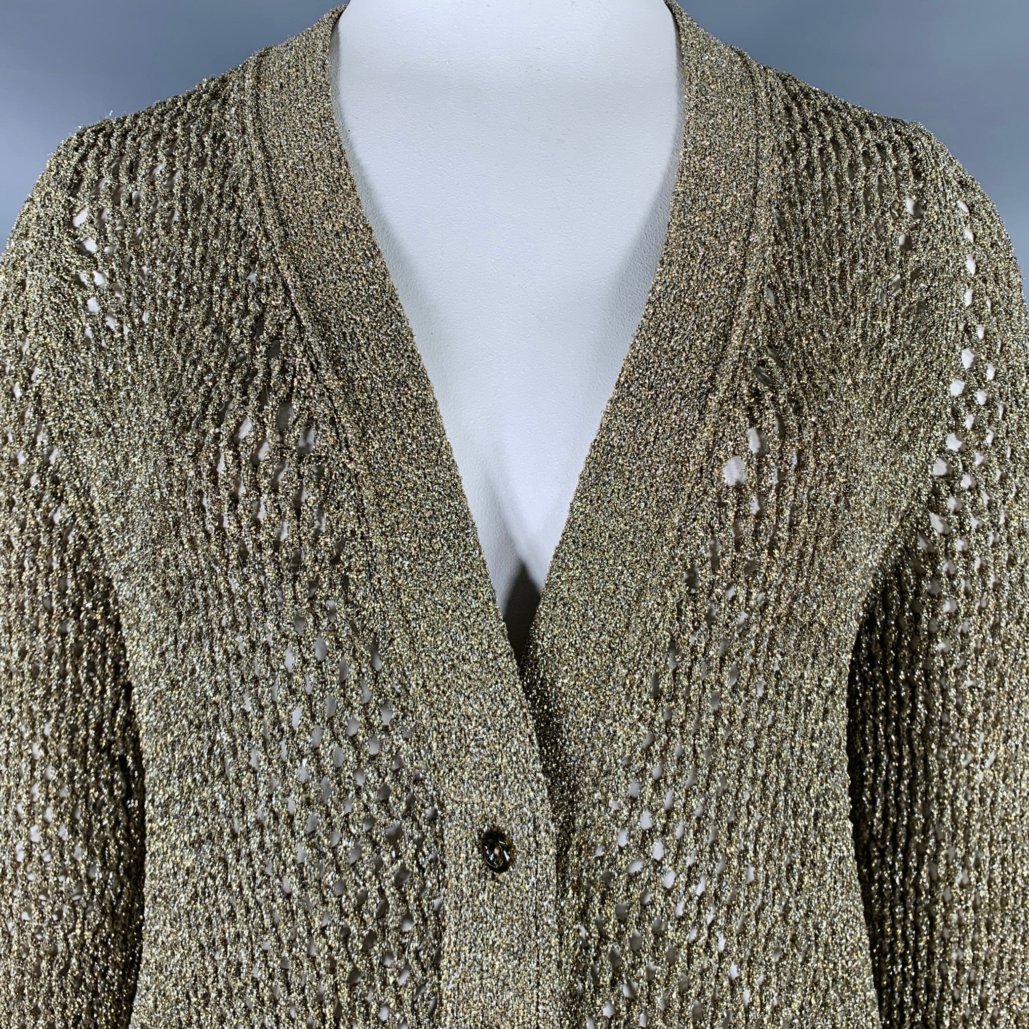 MARC JACOBS Size L Runway 2018 Gold Nylon Metallic Knit Mesh Cardigan - Image 2