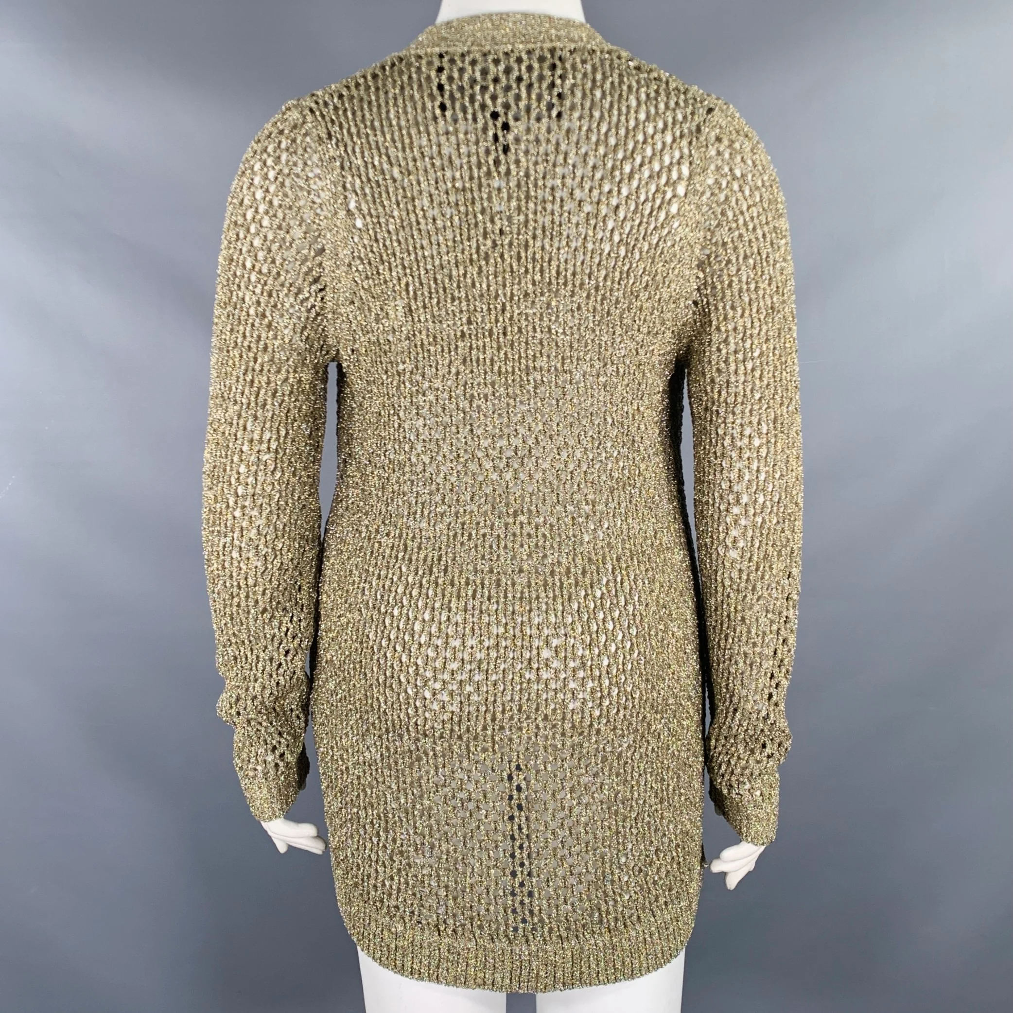 MARC JACOBS Size L Runway 2018 Gold Nylon Metallic Knit Mesh Cardigan - Image 4