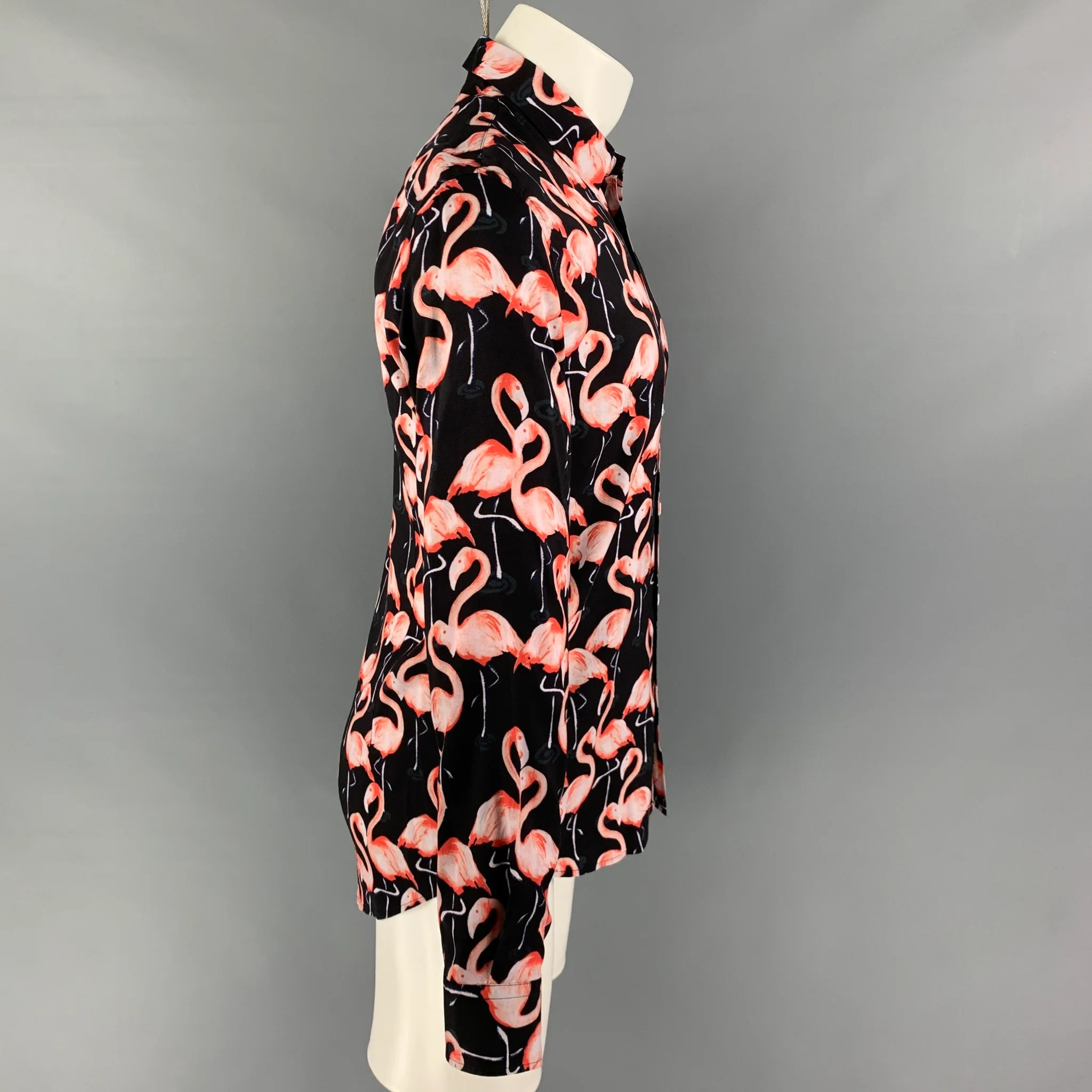 MARC JACOBS Size S Black Pink Print Viscose Button Up Long Sleeve Shirt - Image 3