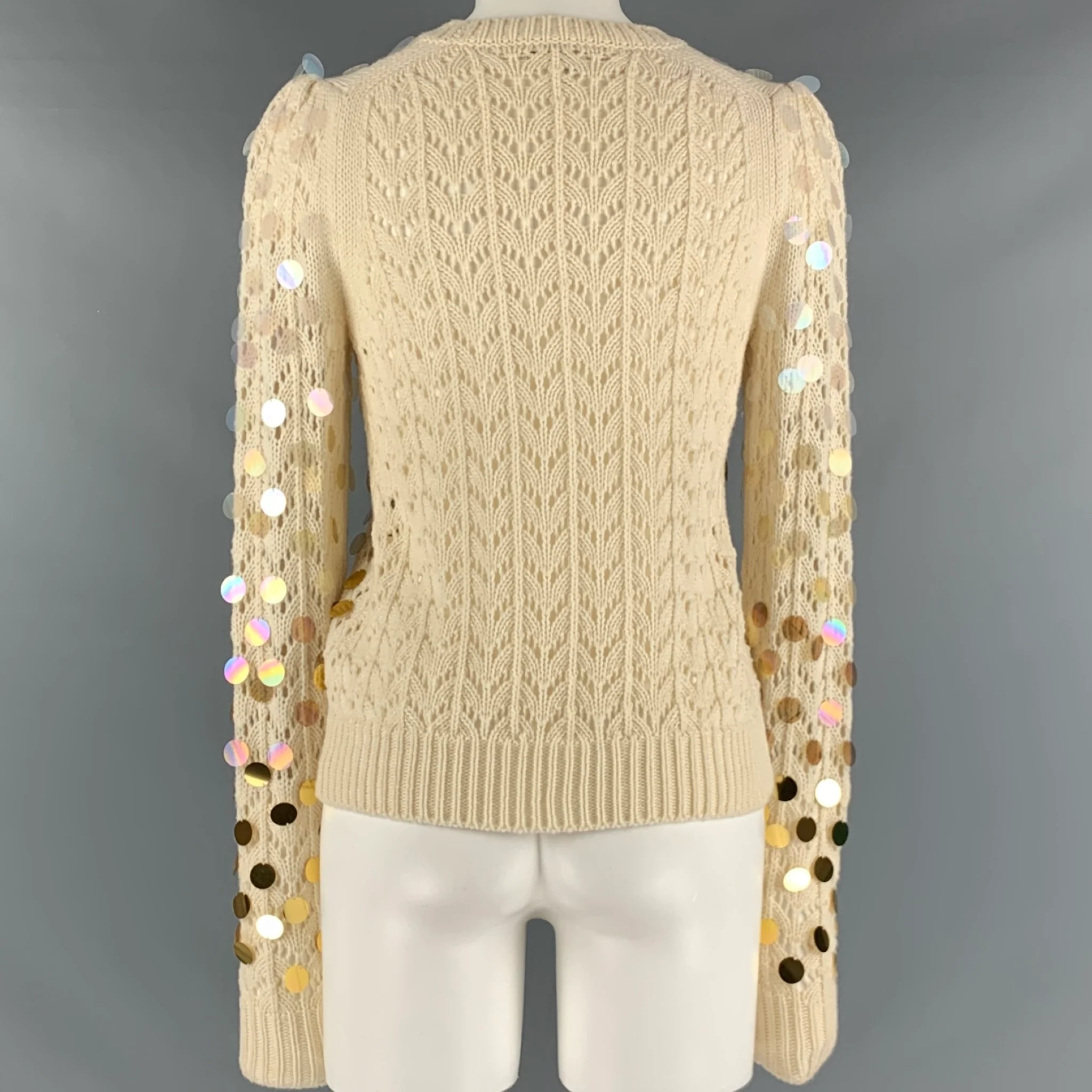 MARC JACOBS Size S Cream Gold Wool Cashmere Payettes Sweater - Image 4