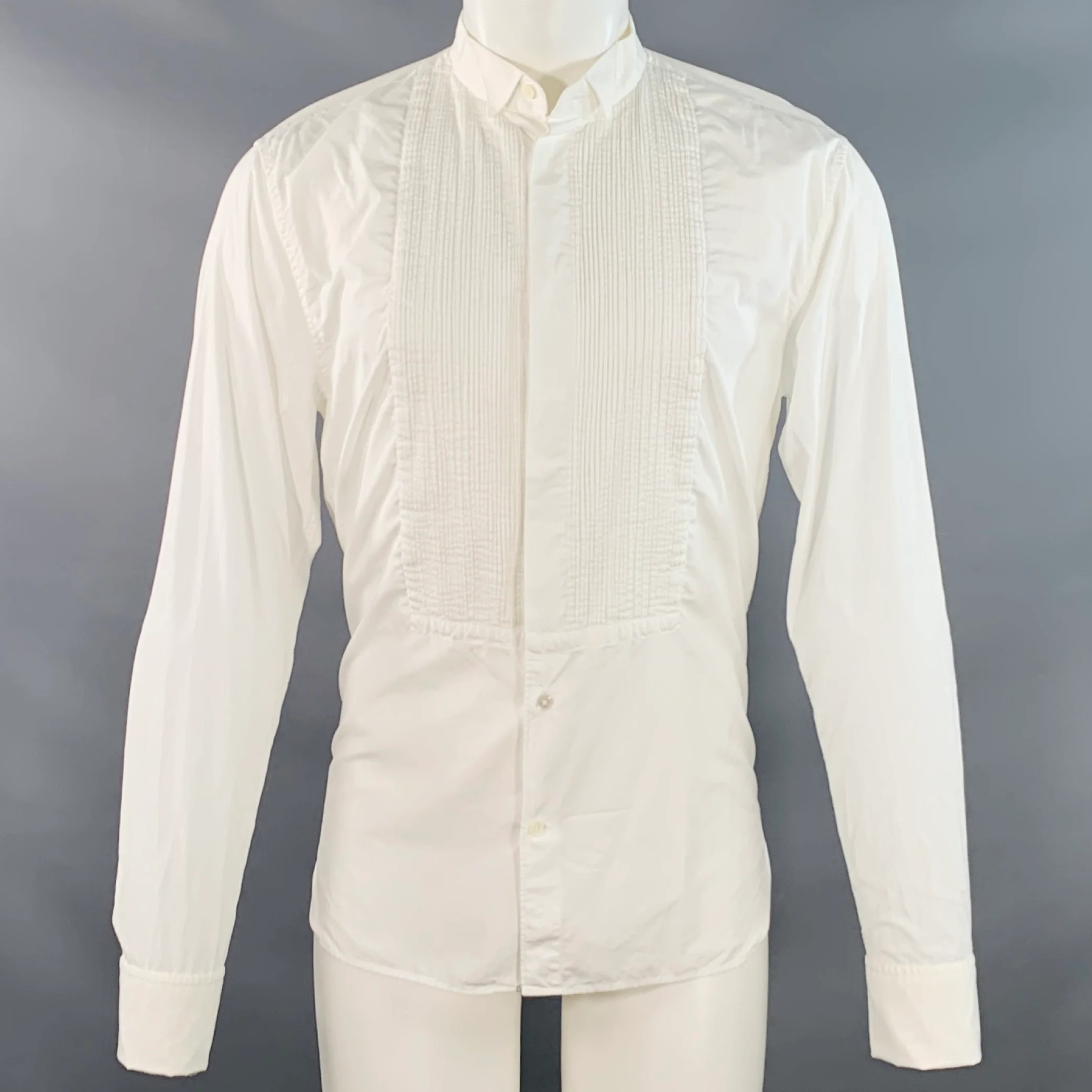 MARC JACOBS Size S White Cotton Wingtip Pleated Bib French Cuffs Tuxedo Long Sleeve Shirt