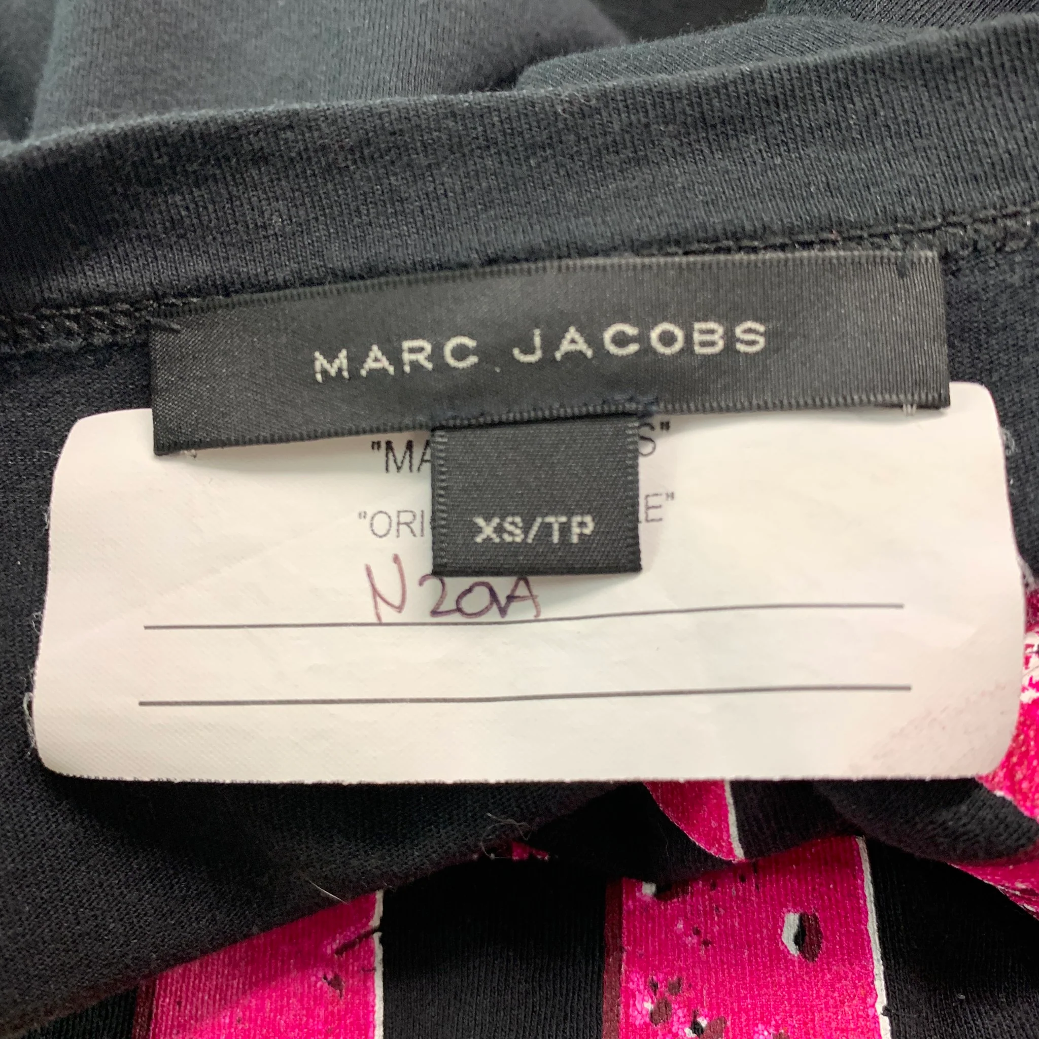 MARC JACOBS Size XS Black Pink Checkered Cotton Crew-Neck T-shirt - Image 5